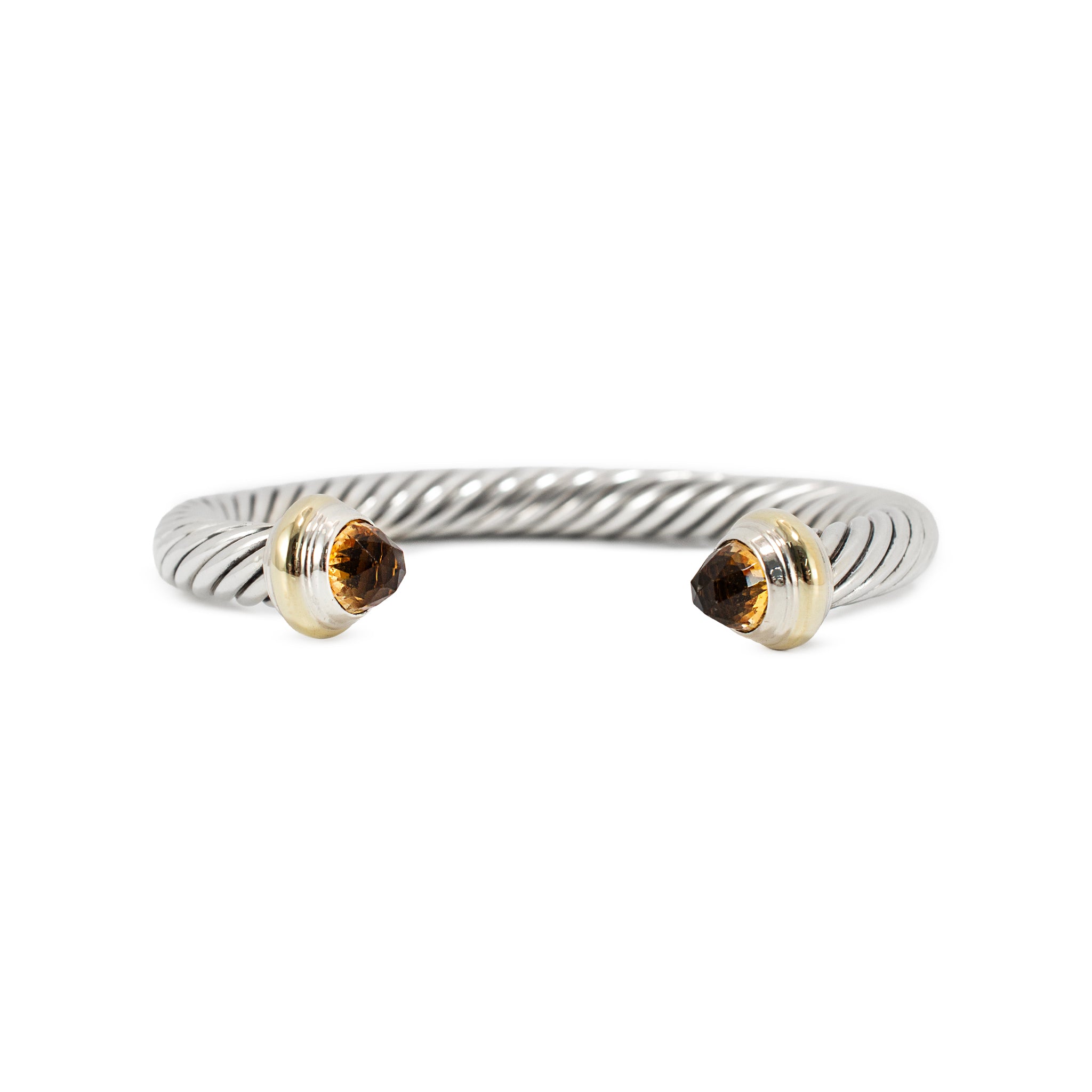 David Yurman Classic Cable 7MM 14K Gold 925 Silver Citrine Bangle Cuff Bracelet