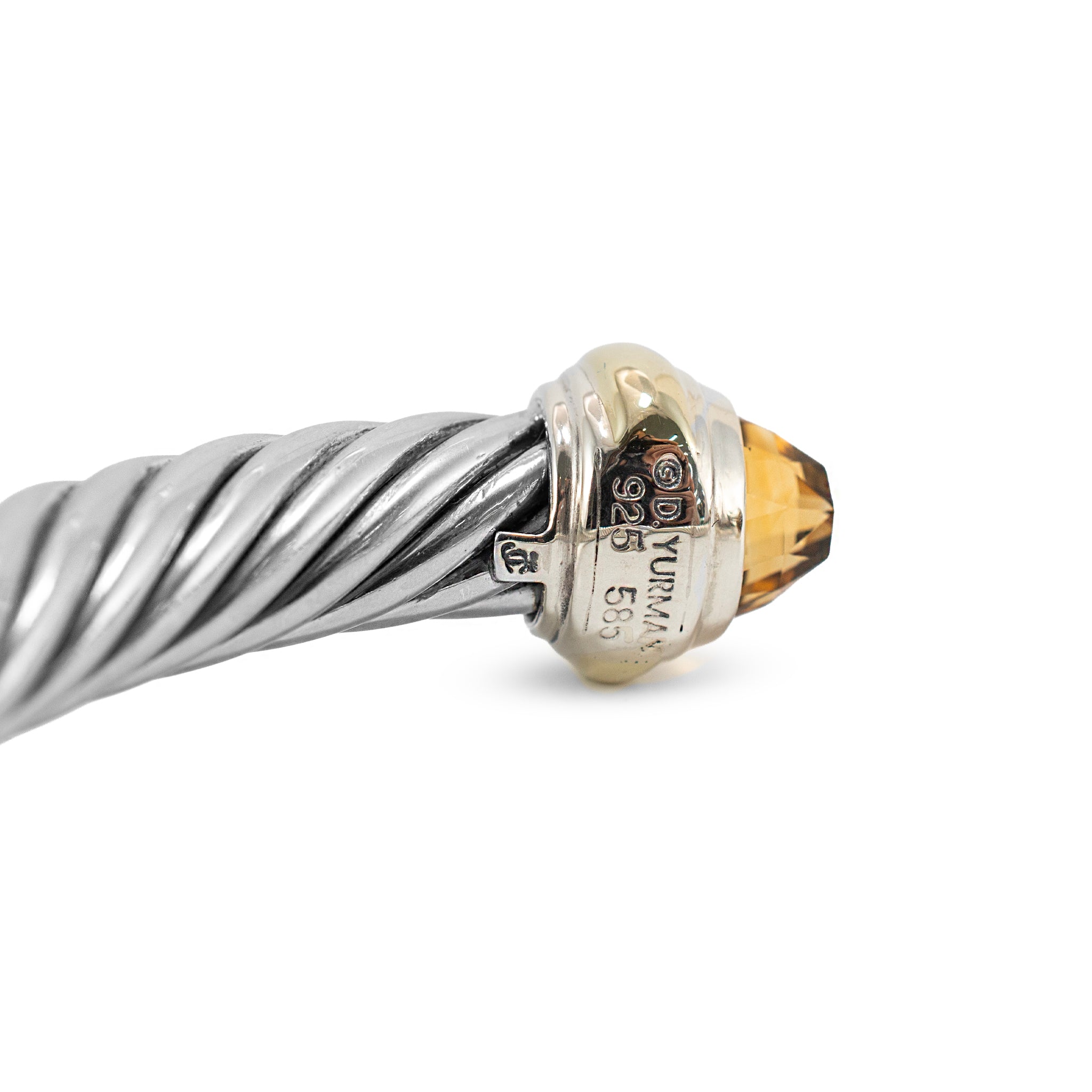 David Yurman Classic Cable 7MM 14K Gold 925 Silver Citrine Bangle Cuff Bracelet