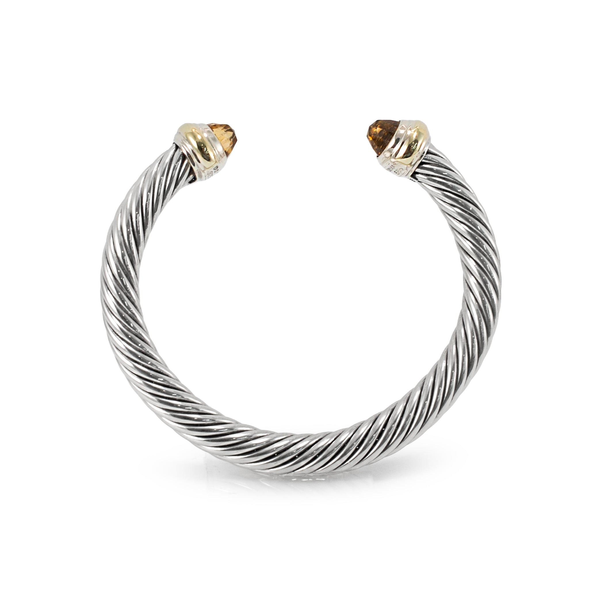 David Yurman Classic Cable 7MM 14K Gold 925 Silver Citrine Bangle Cuff Bracelet