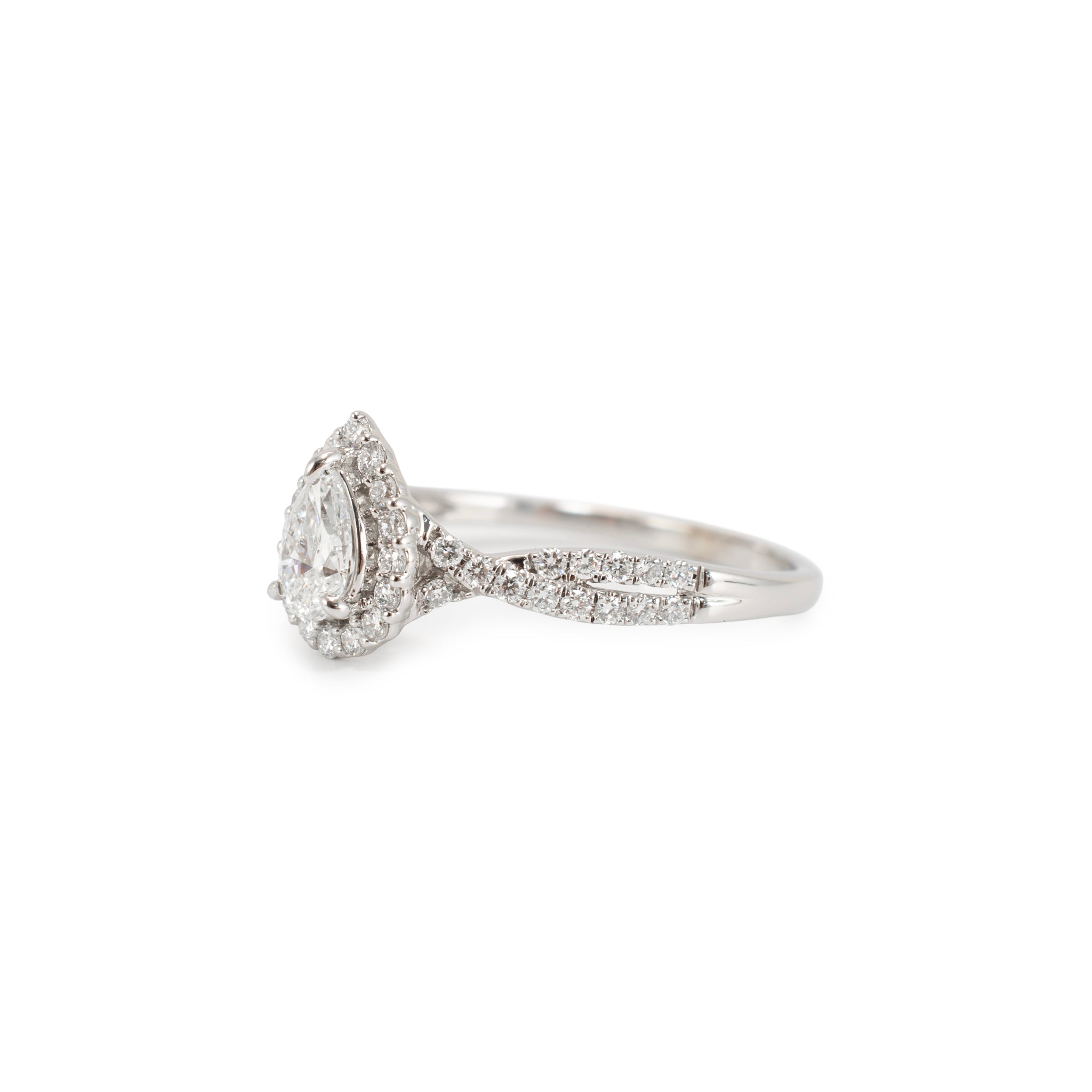 14K White Gold 1.10ct Pear Shape Cut Lab Grown Diamond Halo Engagement Ring