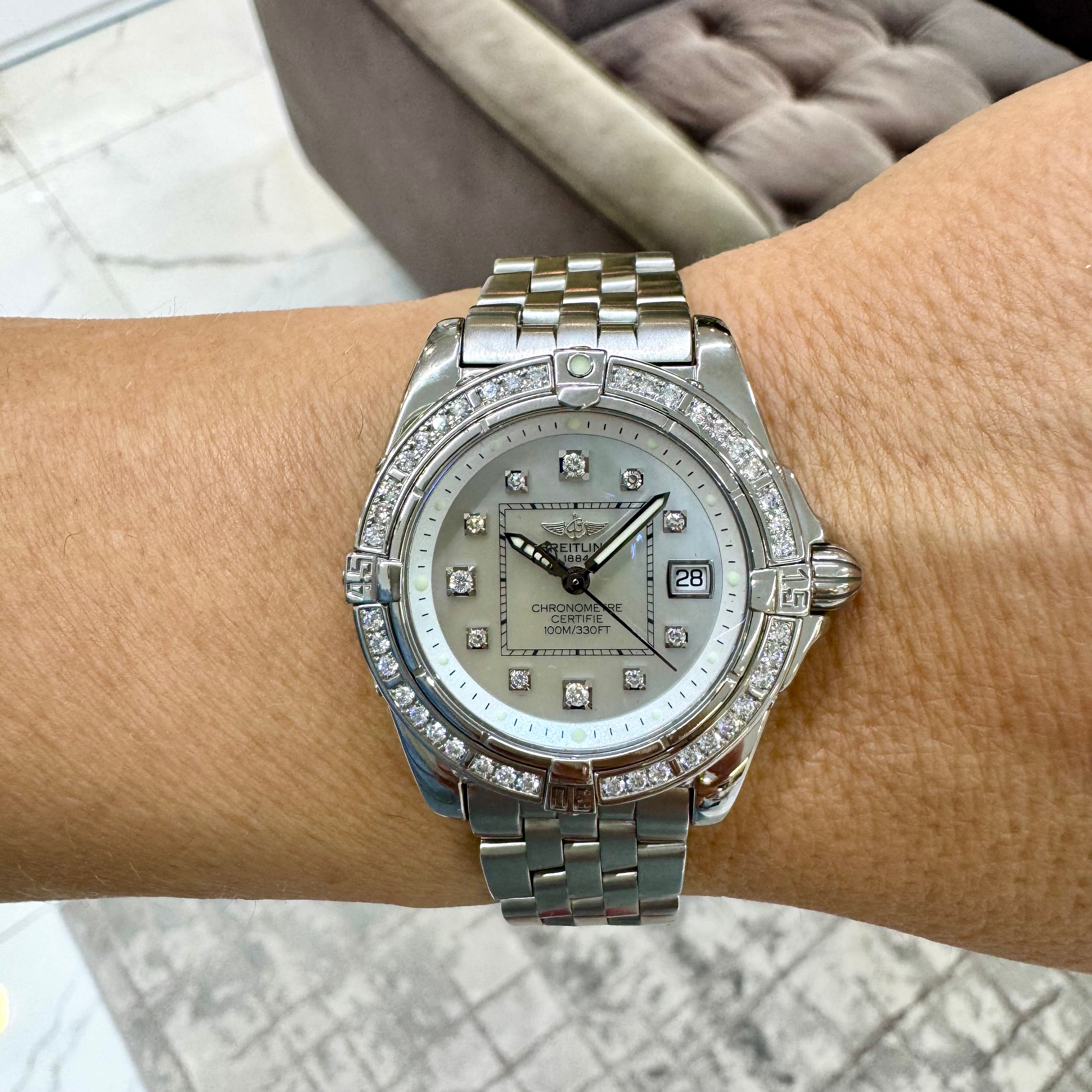 Breitling Cockpit Lady 32MM A71356 Diamond Mop Stainless Steel Watch
