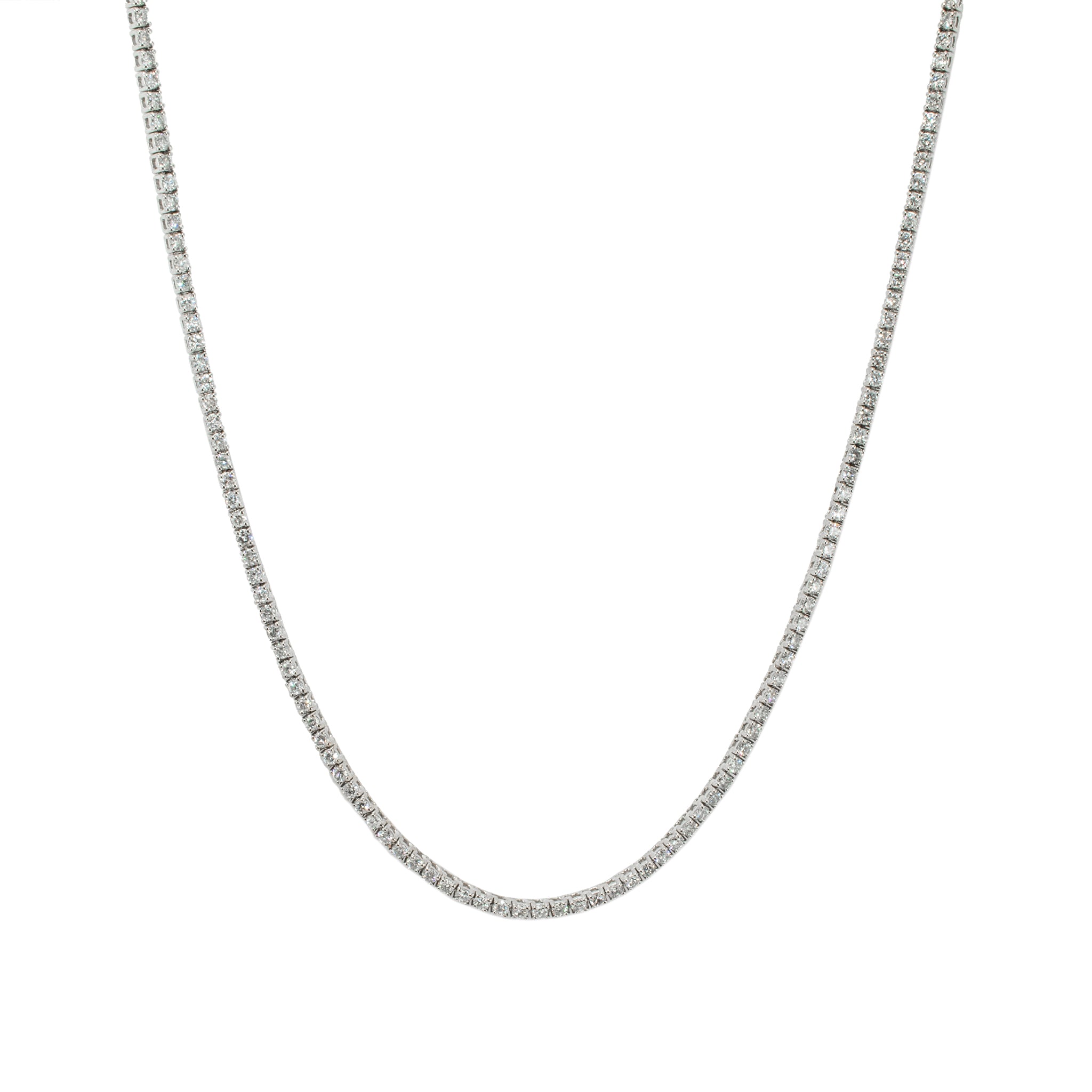 18K White Gold 7.00ct Round Diamond 4 Prongs Tennis Chain Matinee Necklace