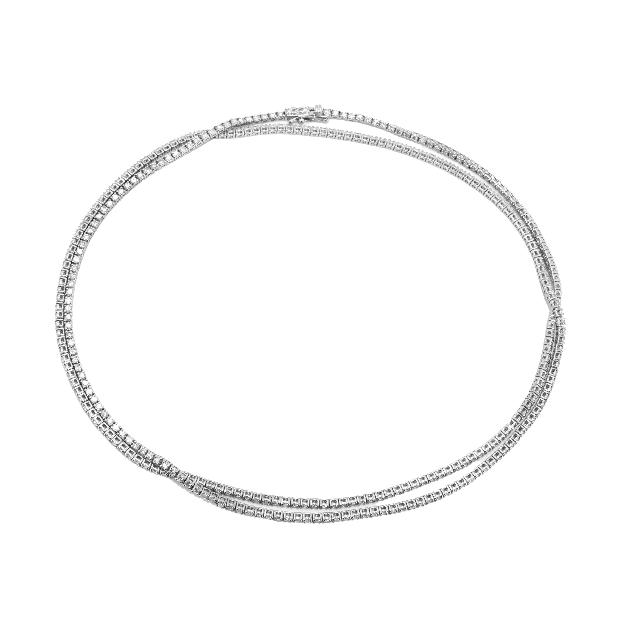 18K White Gold 7.00ct Round Diamond 4 Prongs Tennis Chain Matinee Necklace