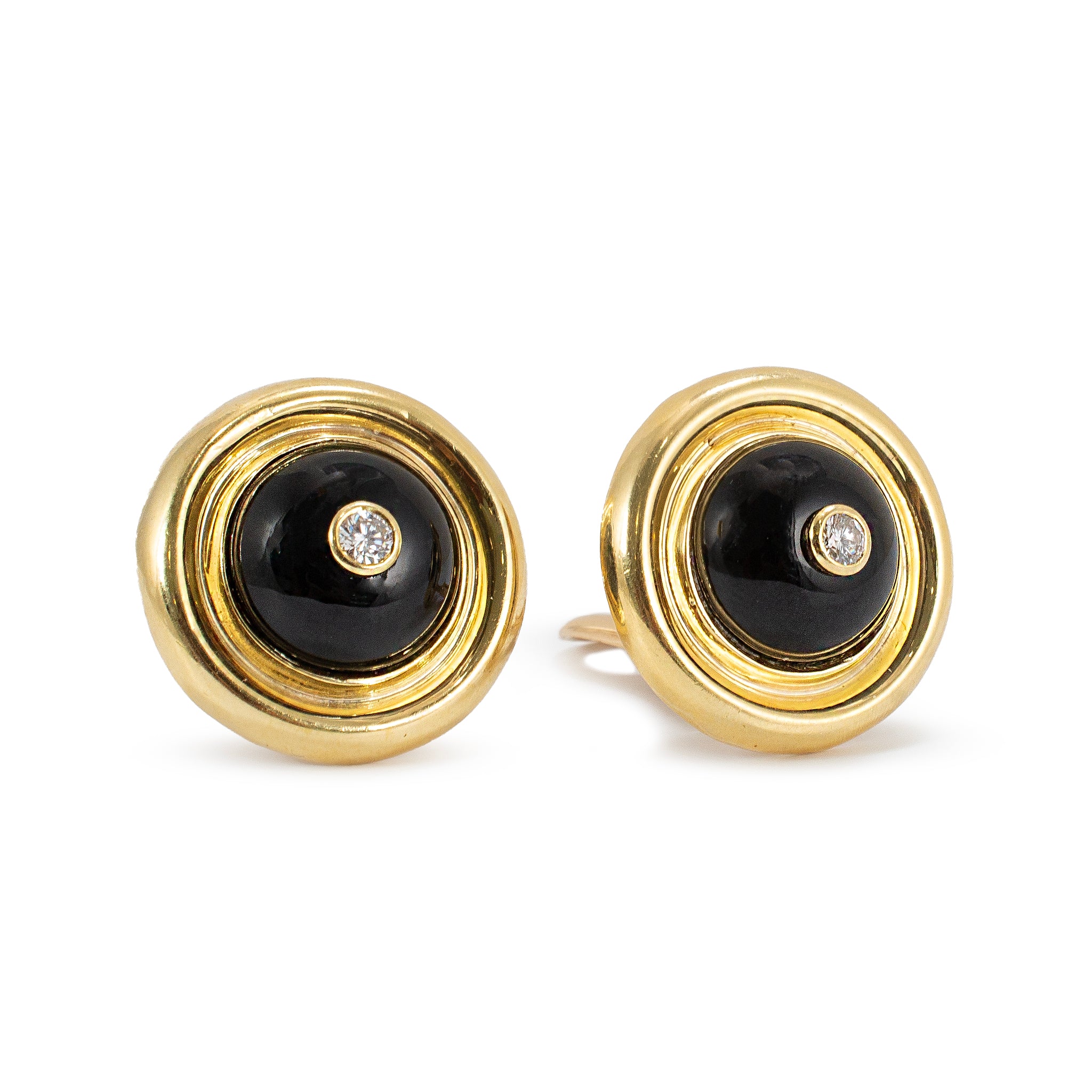 Vintage Oscar Heyman and Bros. 18K Yellow Gold Onyx Diamond Clip on Earrings