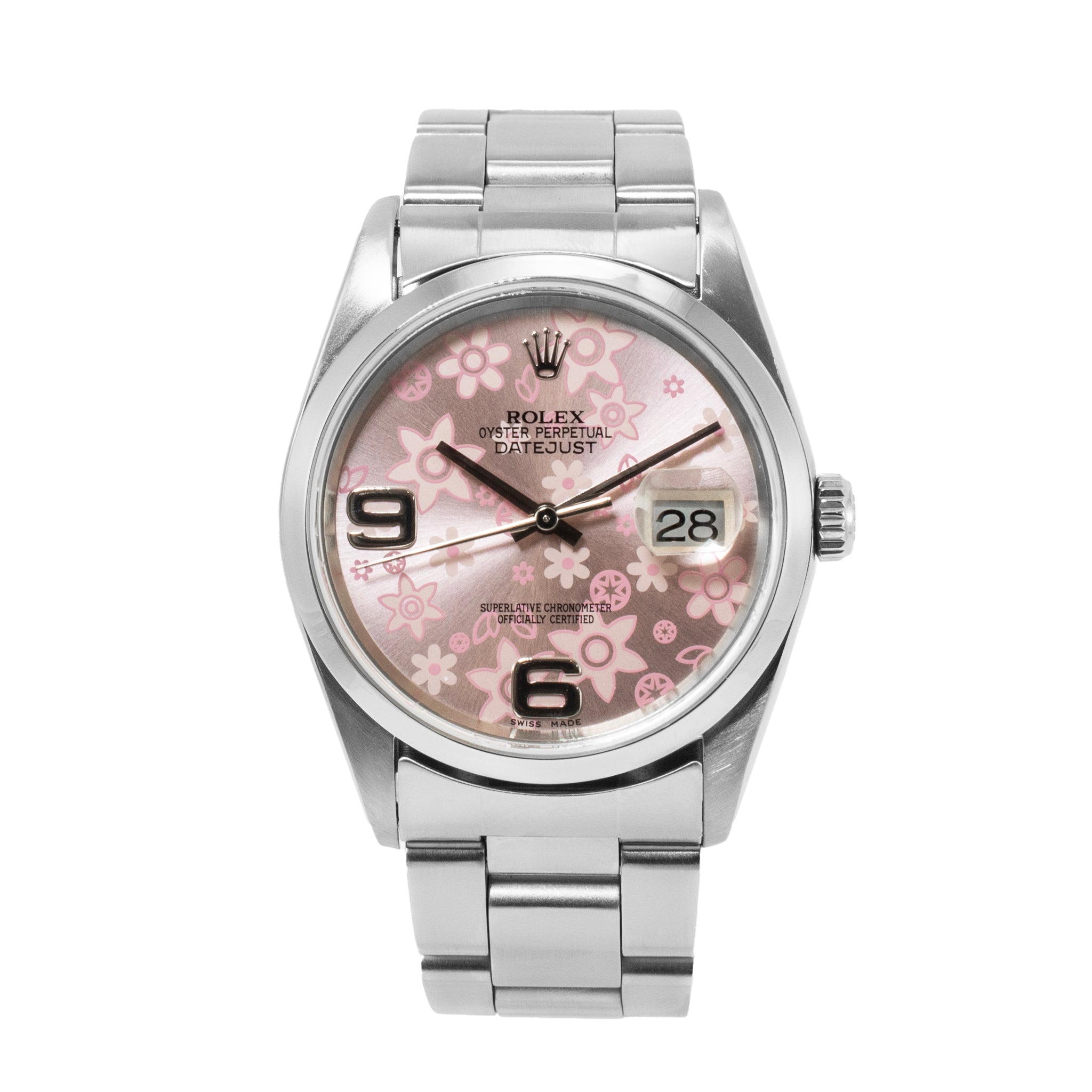Ladies Rolex Datejust 36MM 16200 Pink Floral Dial Oyster Stainless Steel Watch