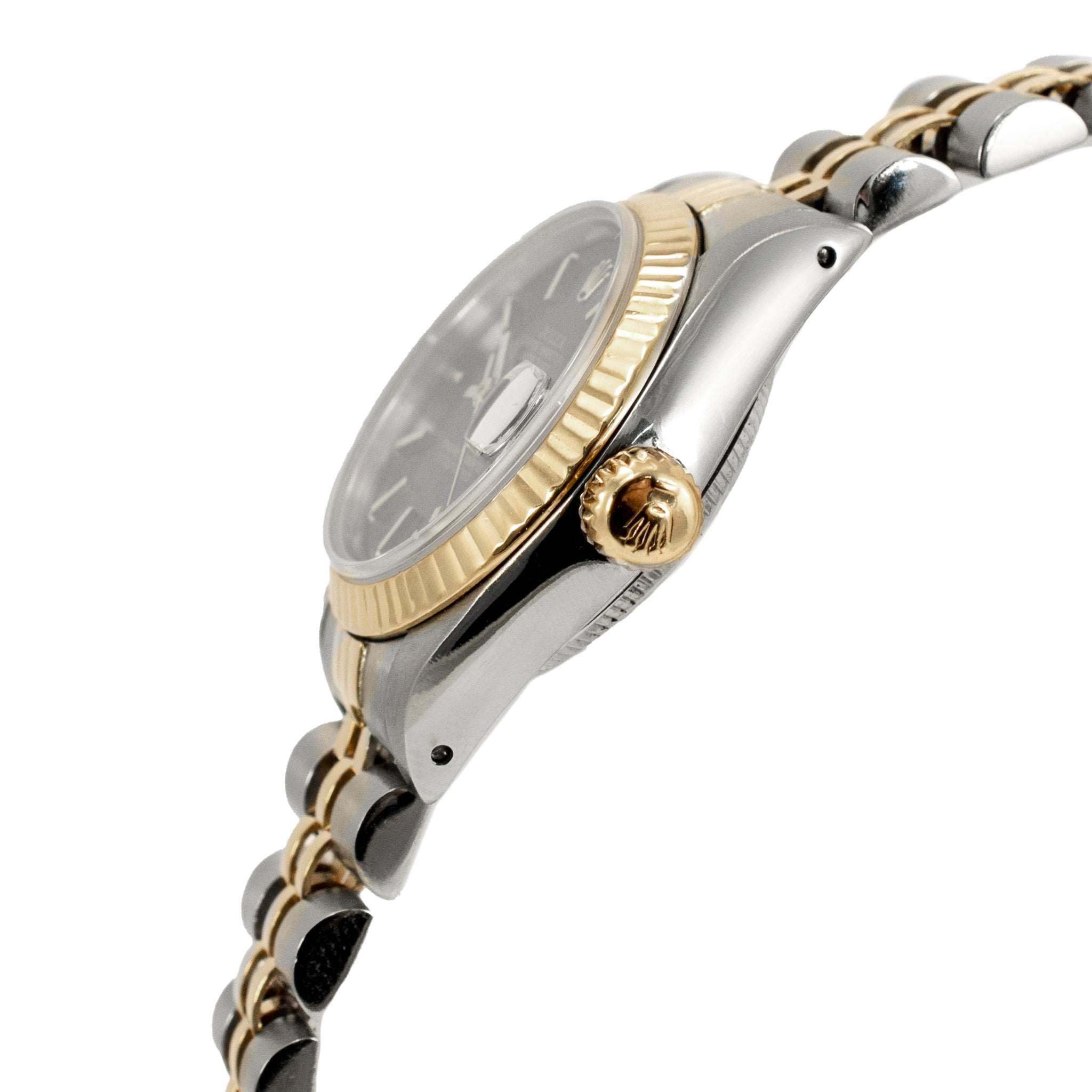 Rolex Ladies Datejust 26MM 69173 Blue Dial Fluted Jubilee 18K Gold Steel Watch