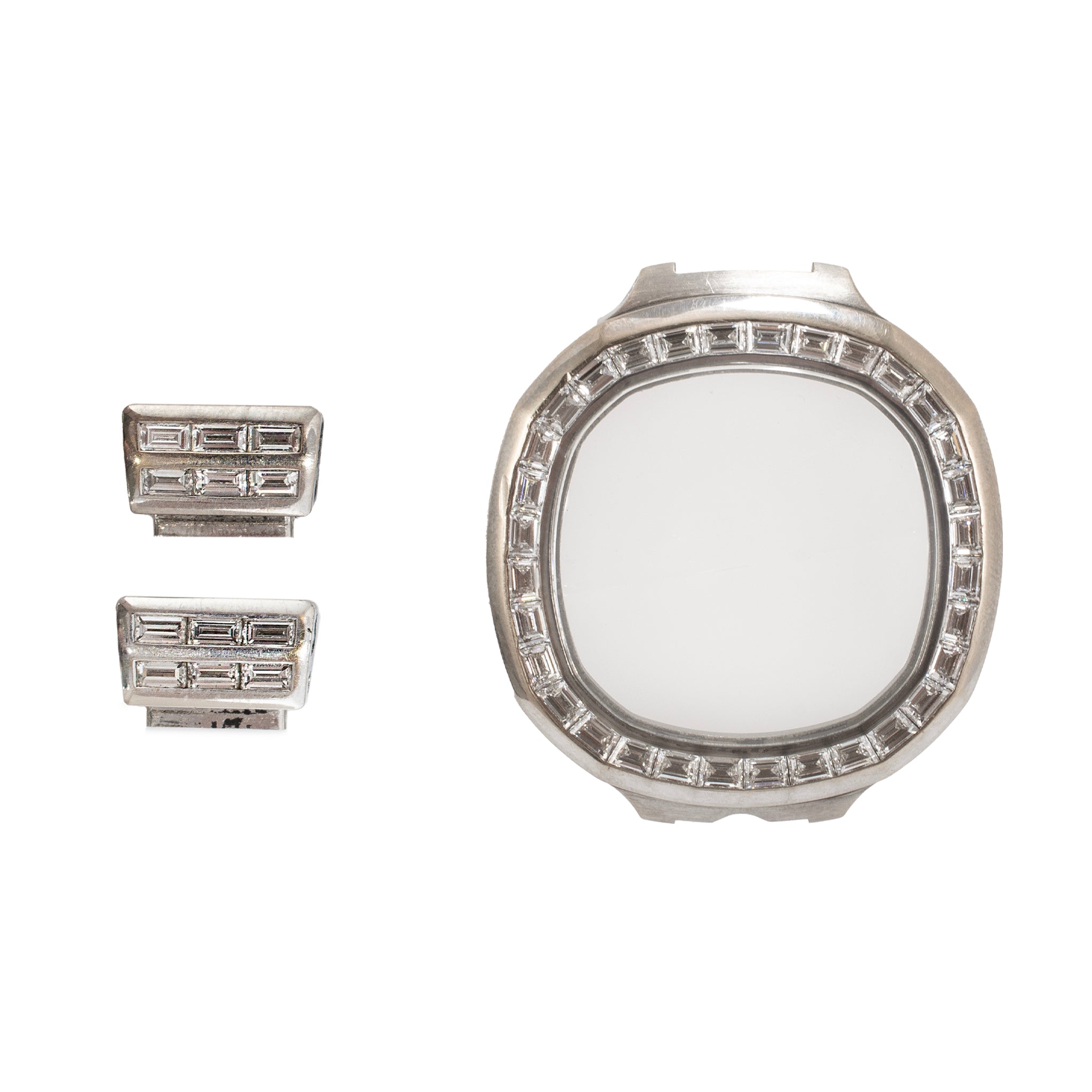 Custom 18K White Gold 5712/24 40MM Baguettes Diamond Links & Watch Bezel Set
