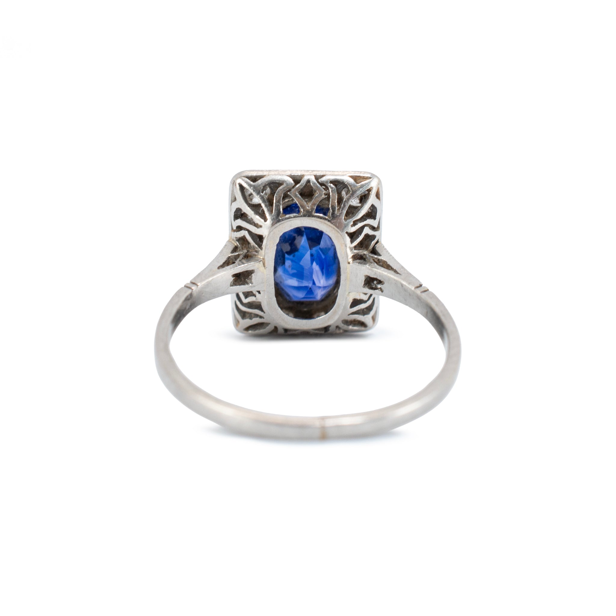 Antique Art Deco Platinum 1.96ct Gia Royal Blue Sapphire Diamond Cocktail Ring
