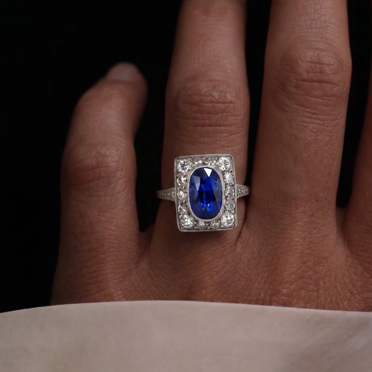 Antique Art Deco Platinum 1.96ct Gia Royal Blue Sapphire Diamond Cocktail Ring