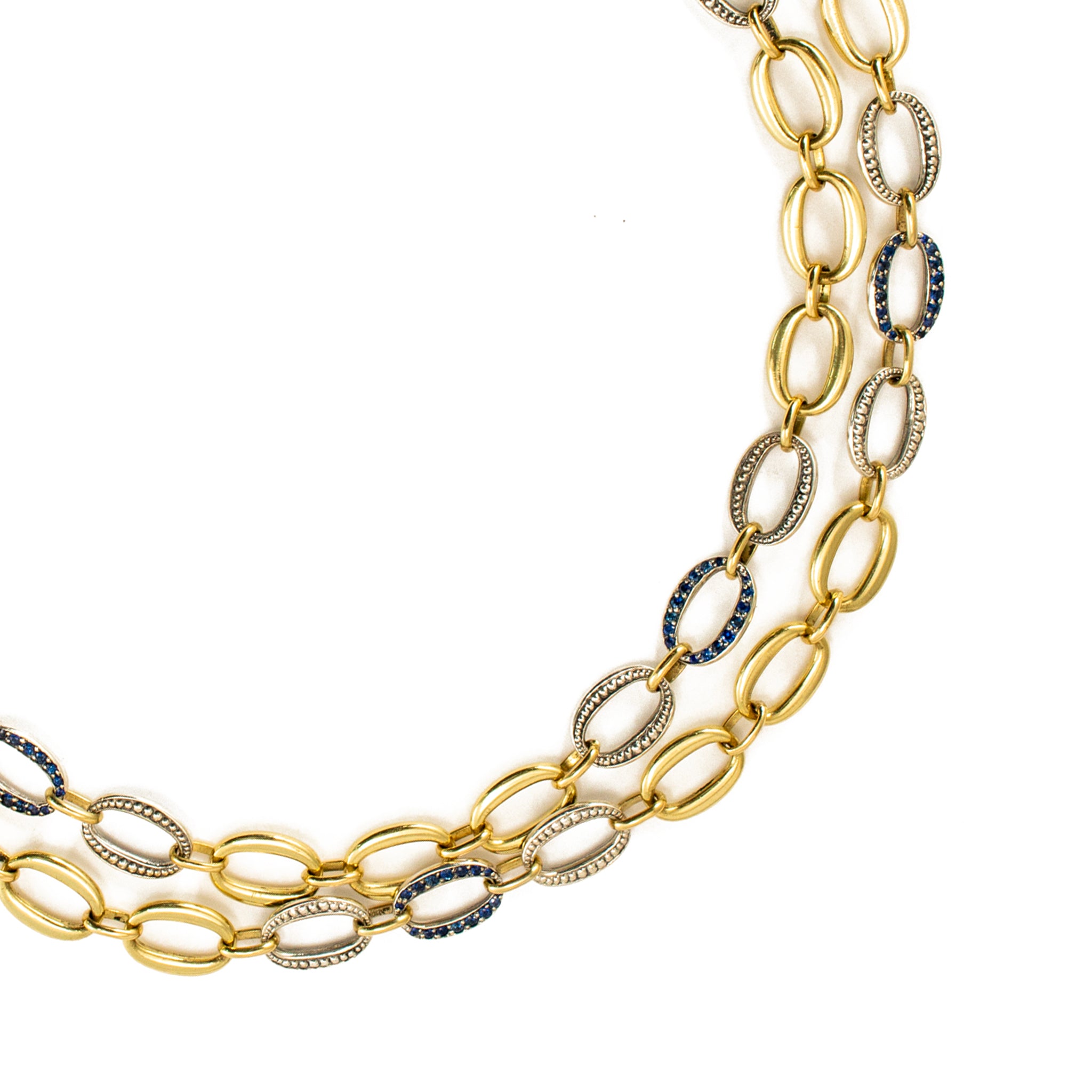 Sylva & Cie 18K Yellow Gold & Sterling Silver Sapphire Oval Link Chain Necklace