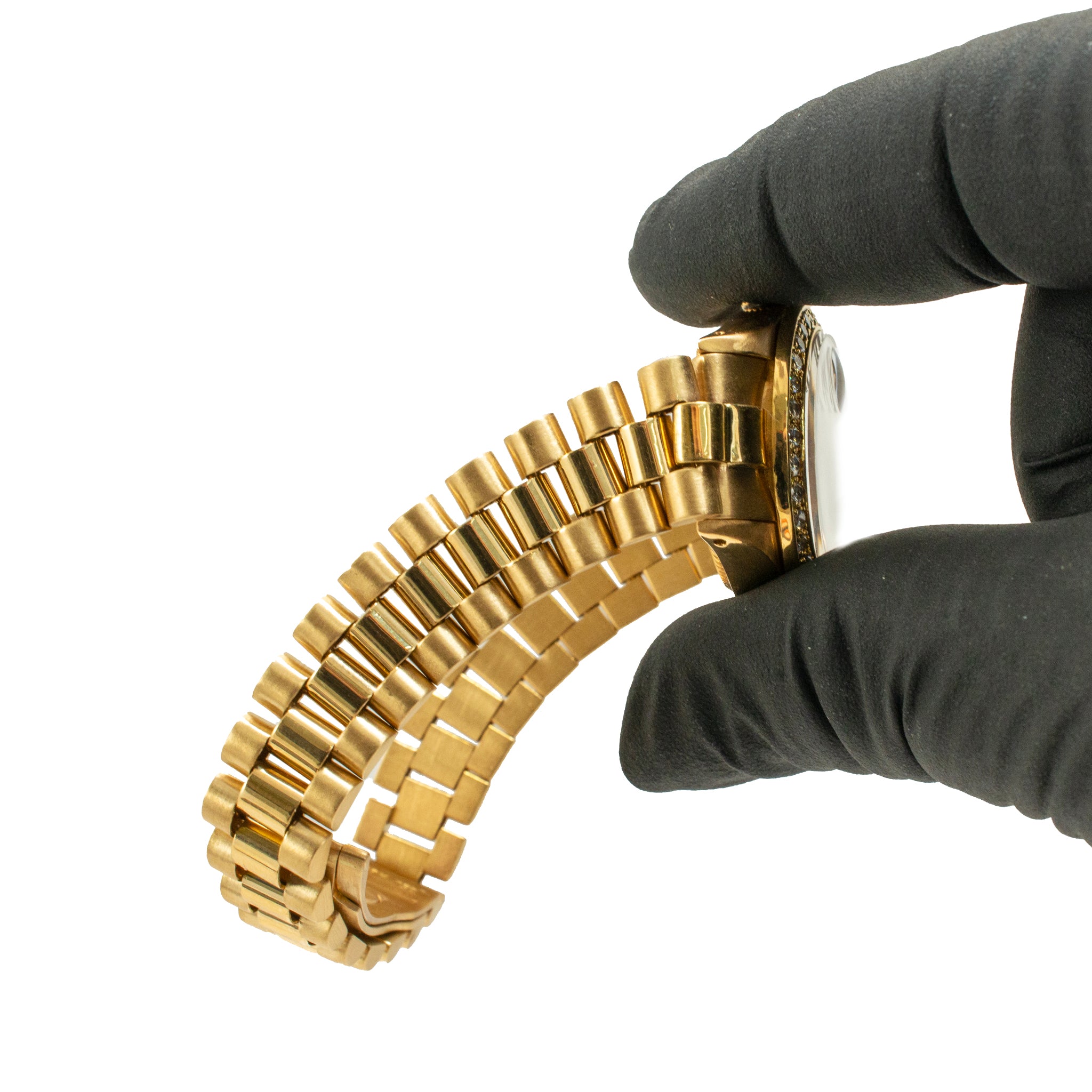 Ladies Rolex Datejust 26MM 6917 Silver Diamond Bezel President 18K Gold Watch