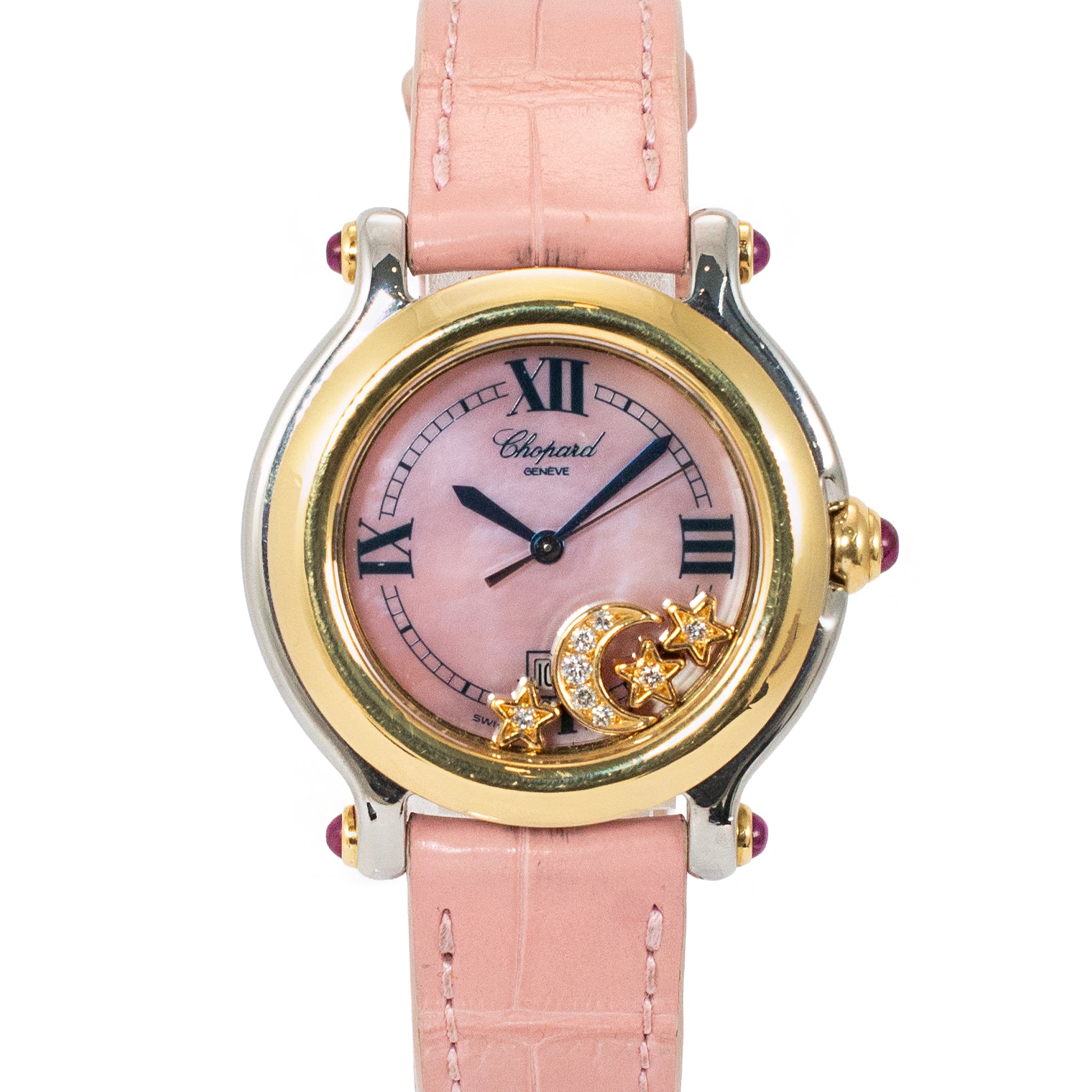 Chopard Happy Sport 32MM 2718239-42 Diamond Stars & Moon Pink Mop S/S 18K Watch