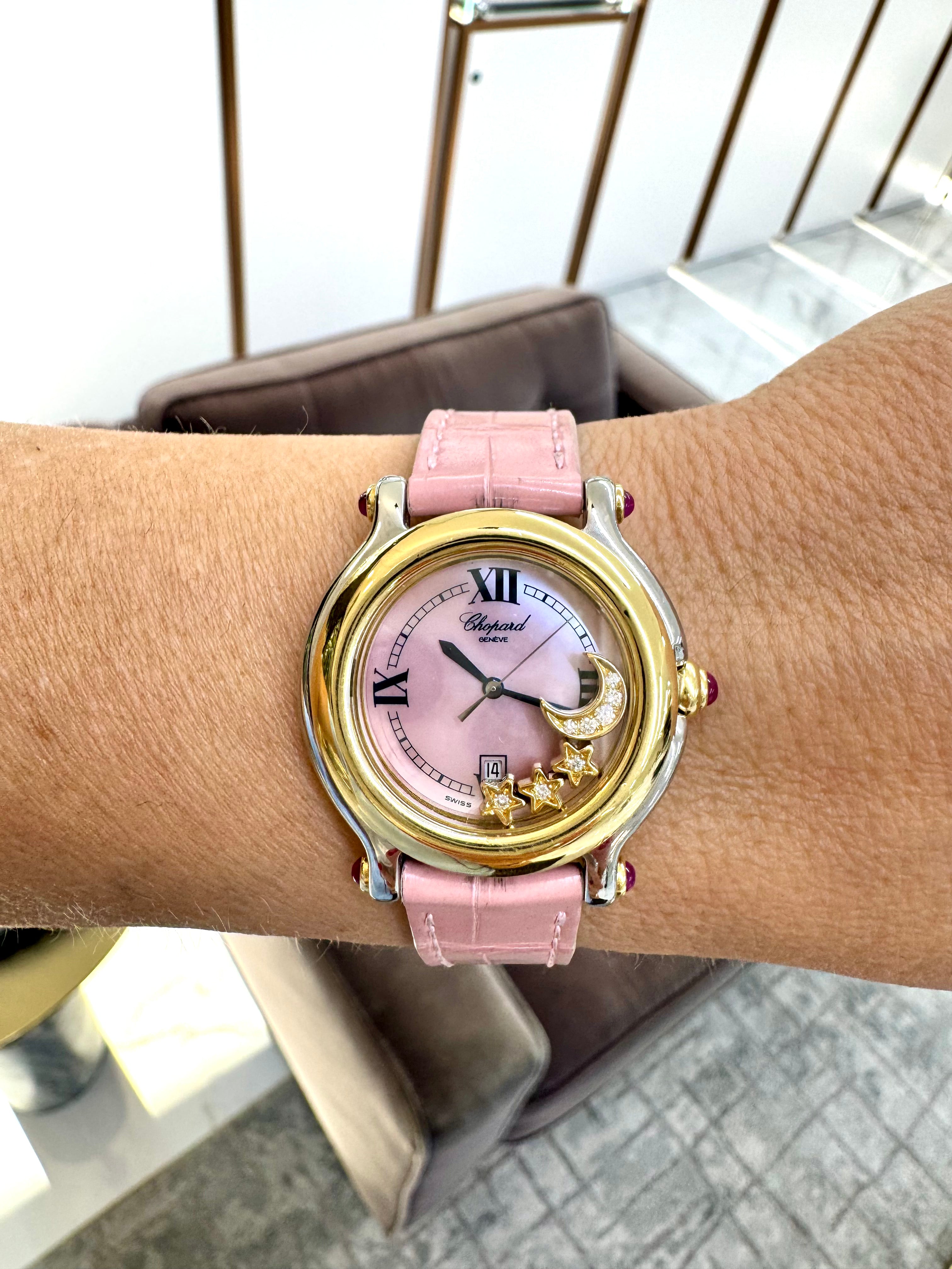 Chopard Happy Sport 32MM 2718239-42 Diamond Stars & Moon Pink Mop S/S 18K Watch