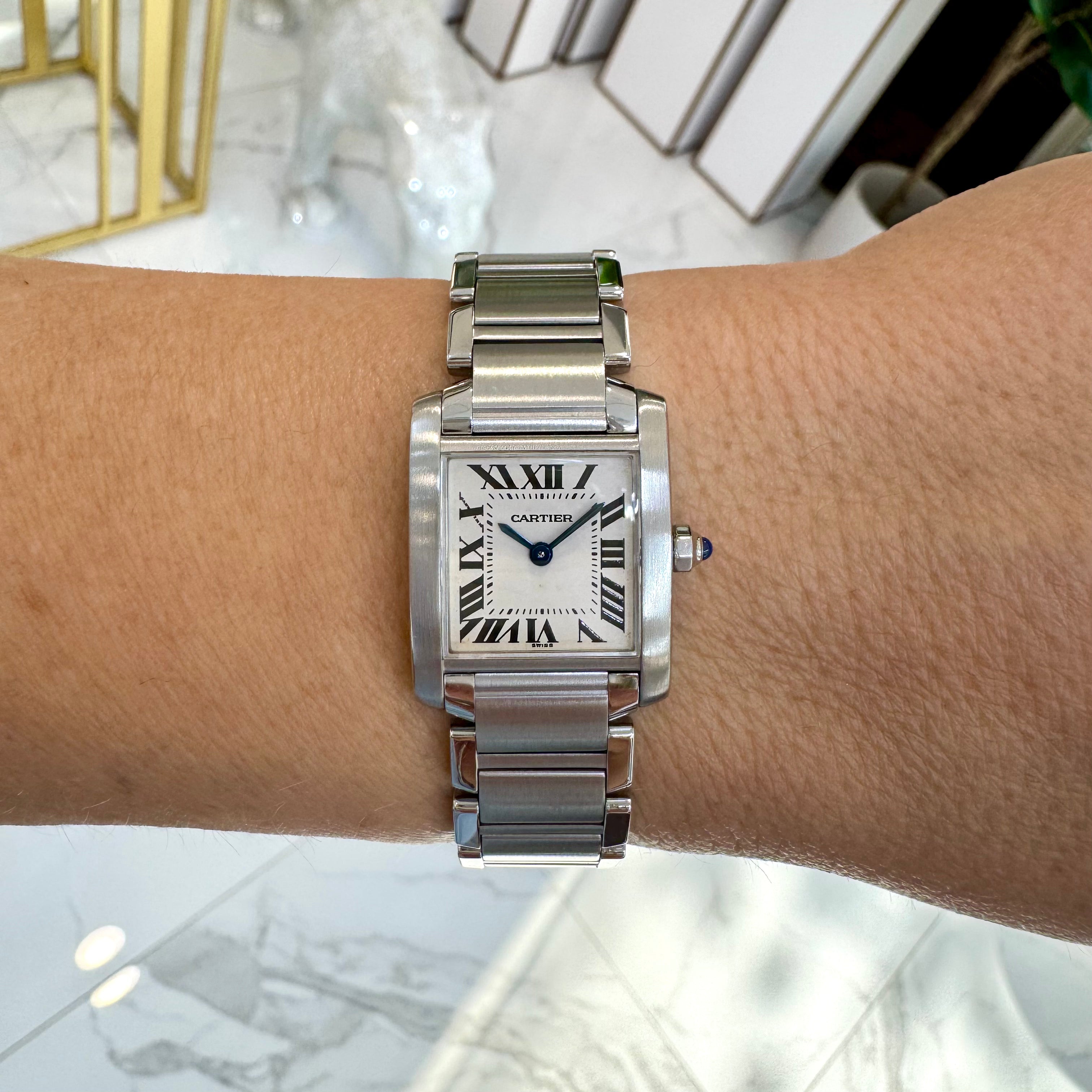 Ladies Cartier Tank Francaise 20MM 2384 White Roman Stainless Steel Quartz Watch