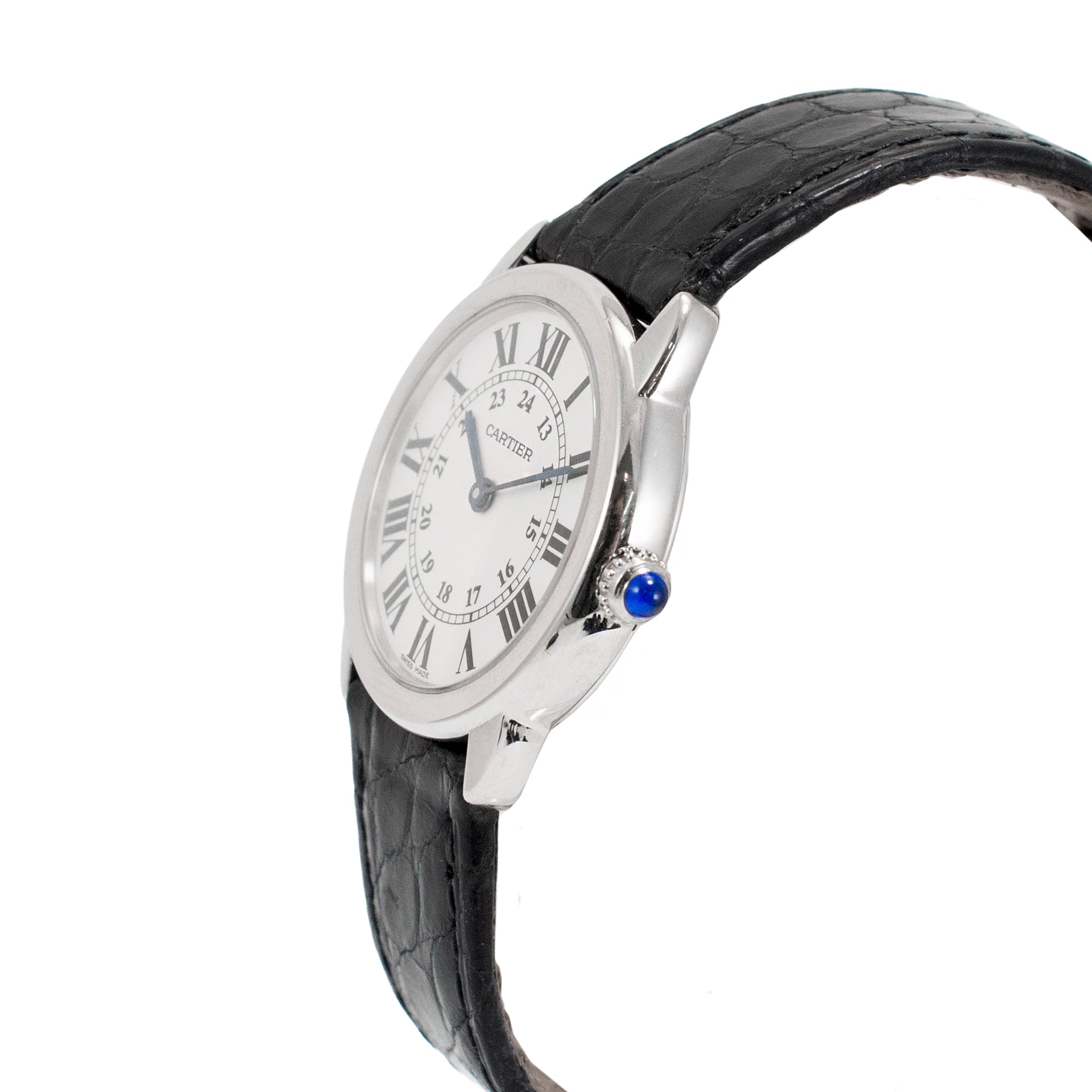 Cartier Ronde de Cartier 29MM WSRN0019 / 3601 Black Leather Steel Quartz Watch