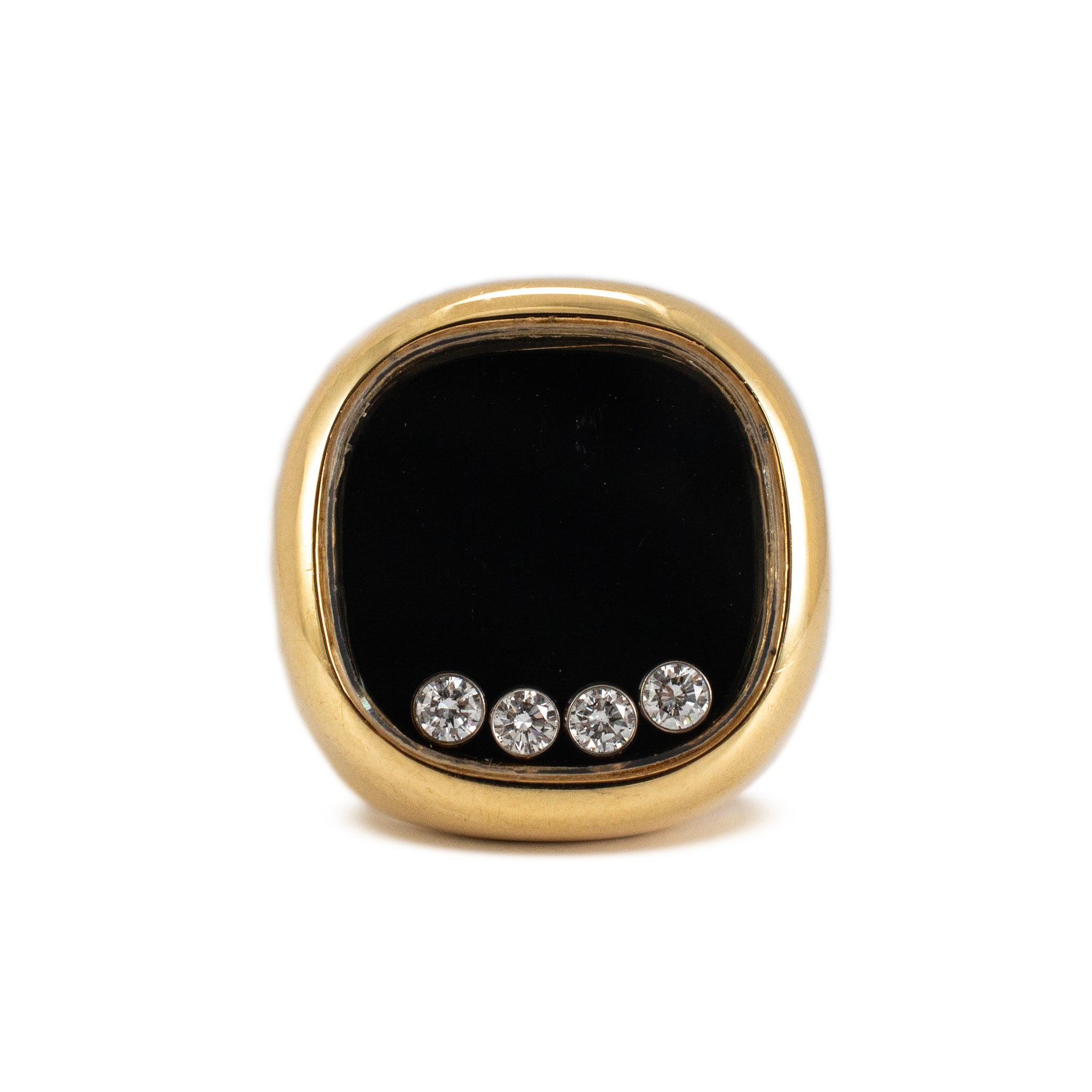 Chopard Happy Diamonds 18K Yellow Gold Onyx Floating Signet Cocktail Ring