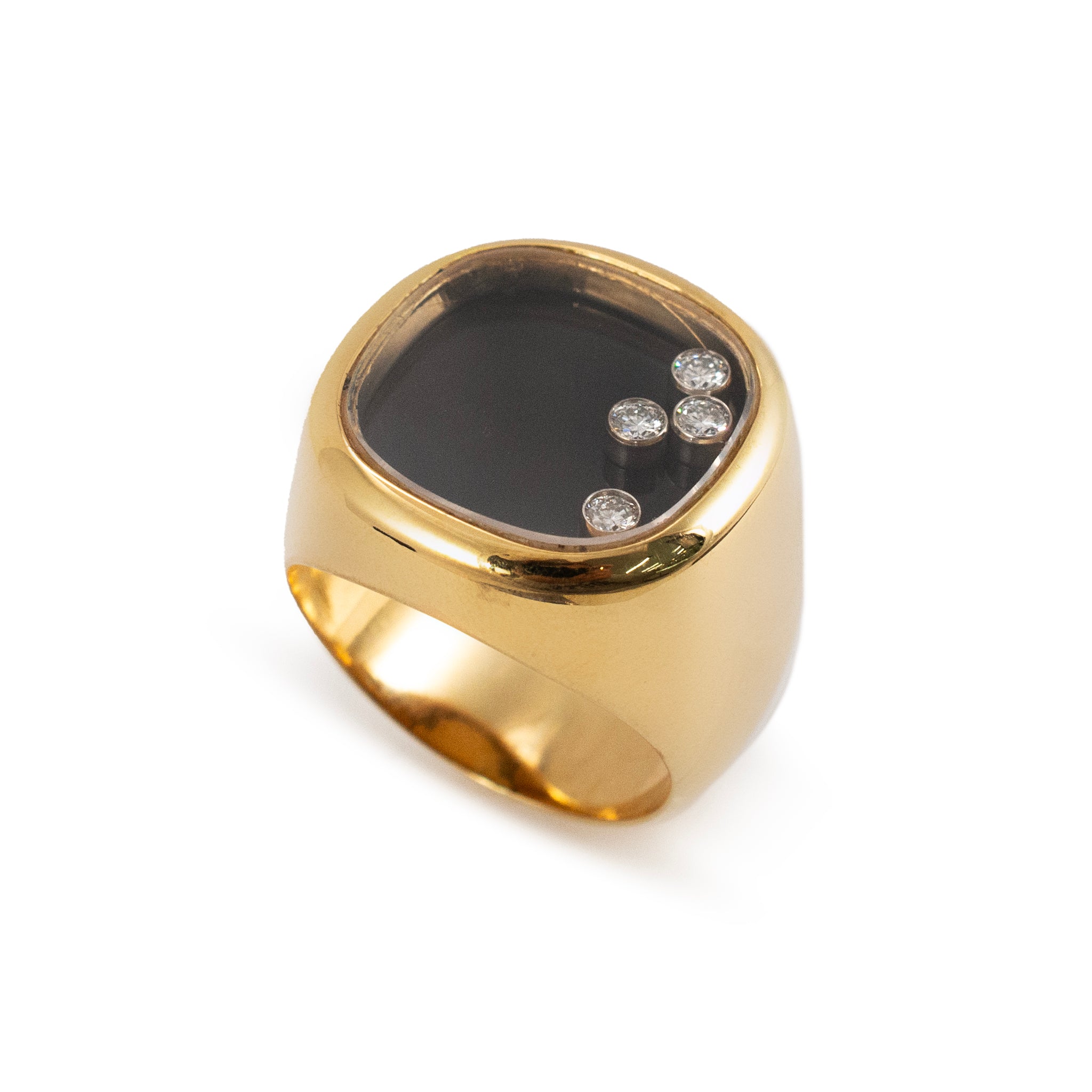 Chopard Happy Diamonds 18K Yellow Gold Onyx Floating Signet Cocktail Ring