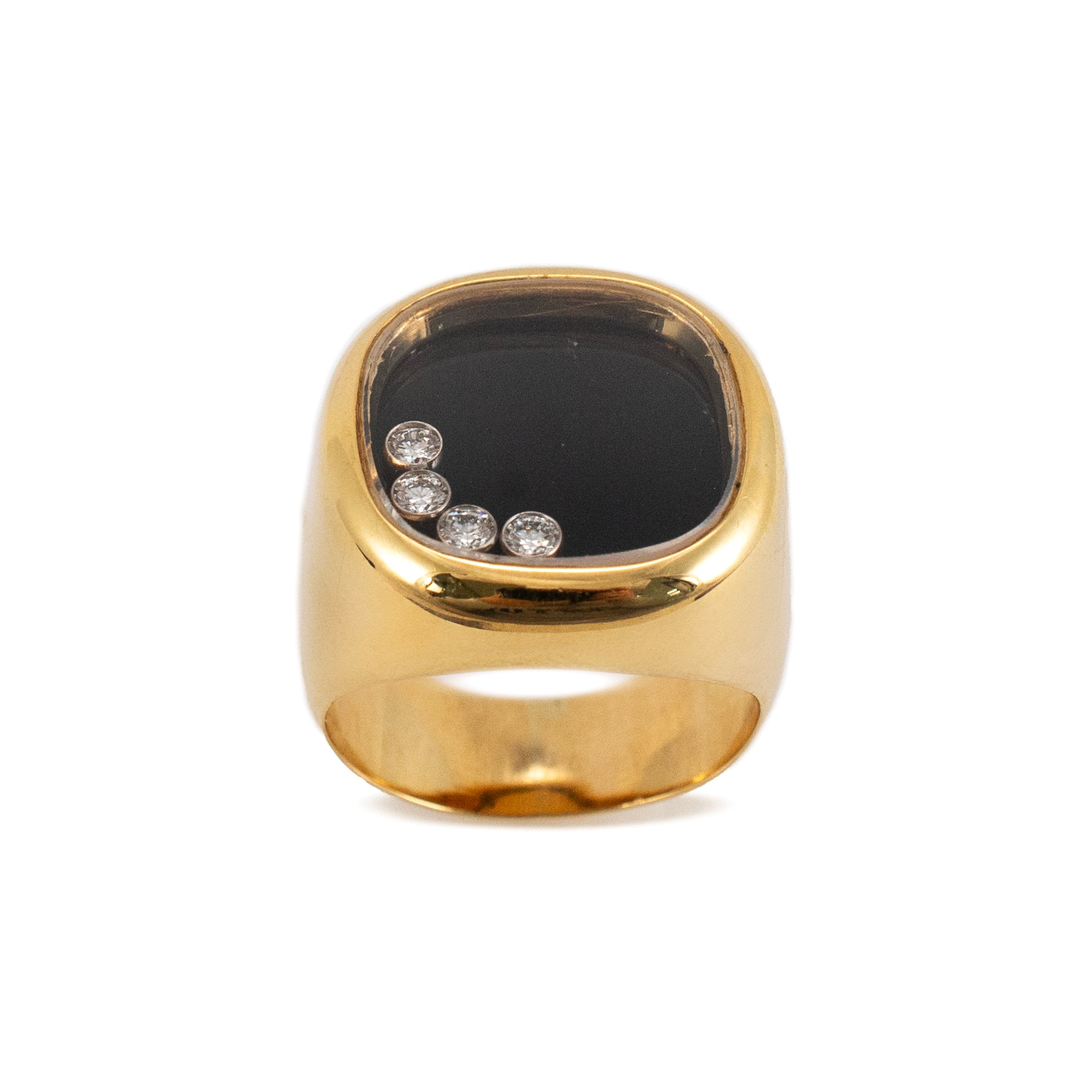 Chopard Happy Diamonds 18K Yellow Gold Onyx Floating Signet Cocktail Ring