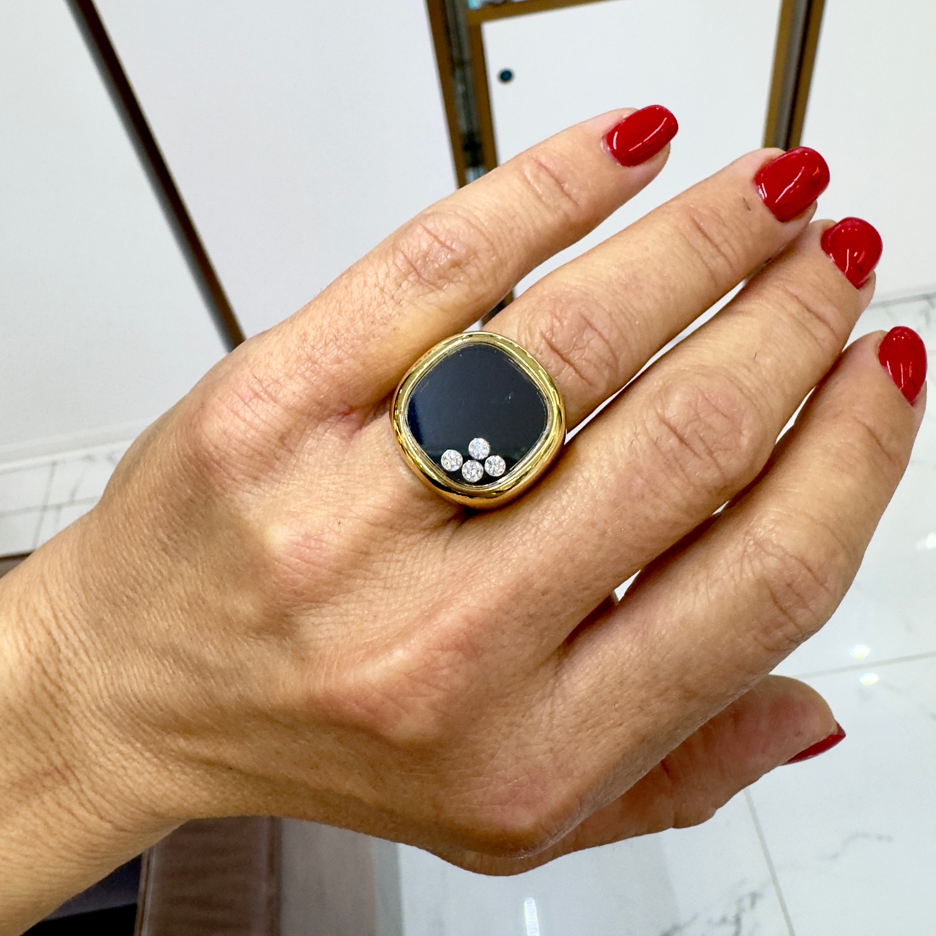 Chopard Happy Diamonds 18K Yellow Gold Onyx Floating Signet Cocktail Ring