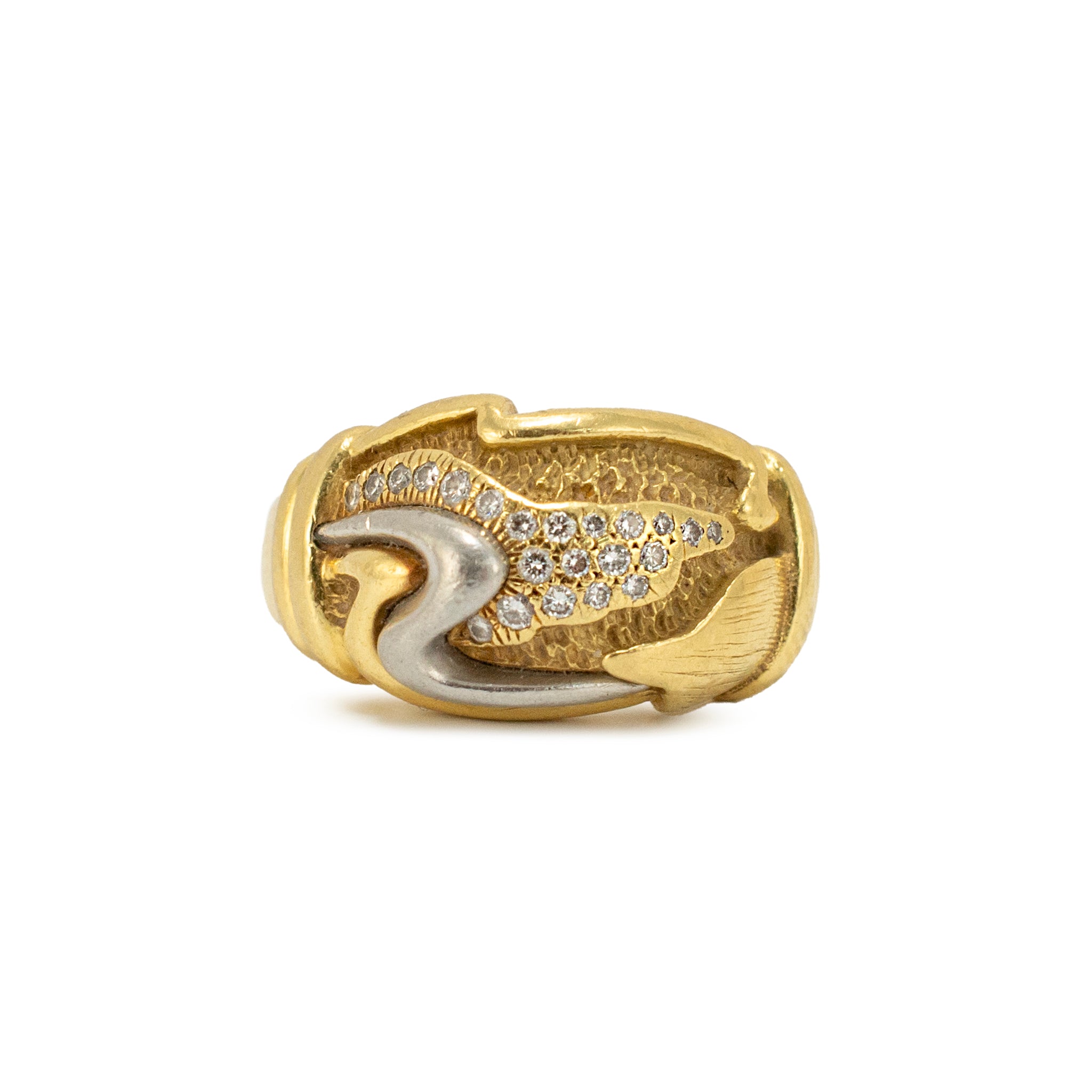 Vintage Henry Dunay 18K Yellow Gold & Platinum Diamond Free Form Cocktail Ring