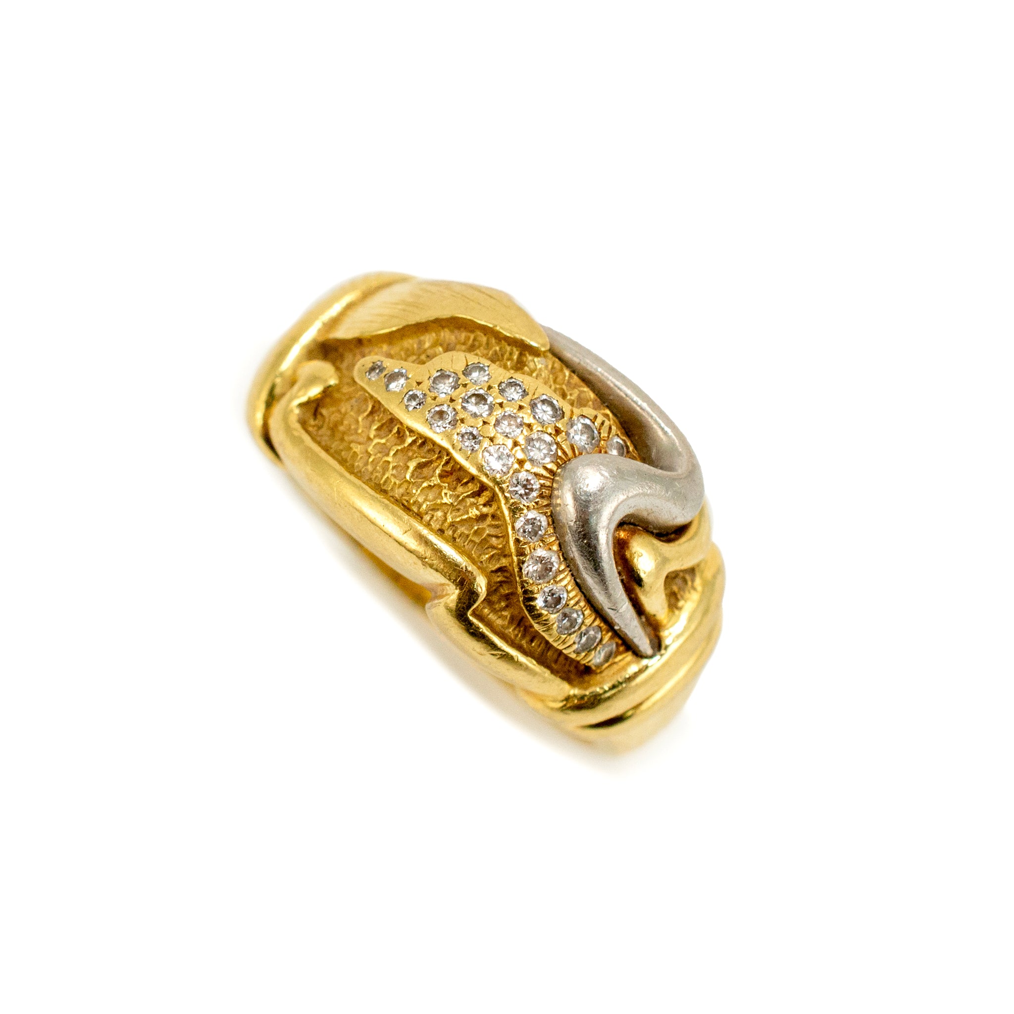 Vintage Henry Dunay 18K Yellow Gold & Platinum Diamond Free Form Cocktail Ring