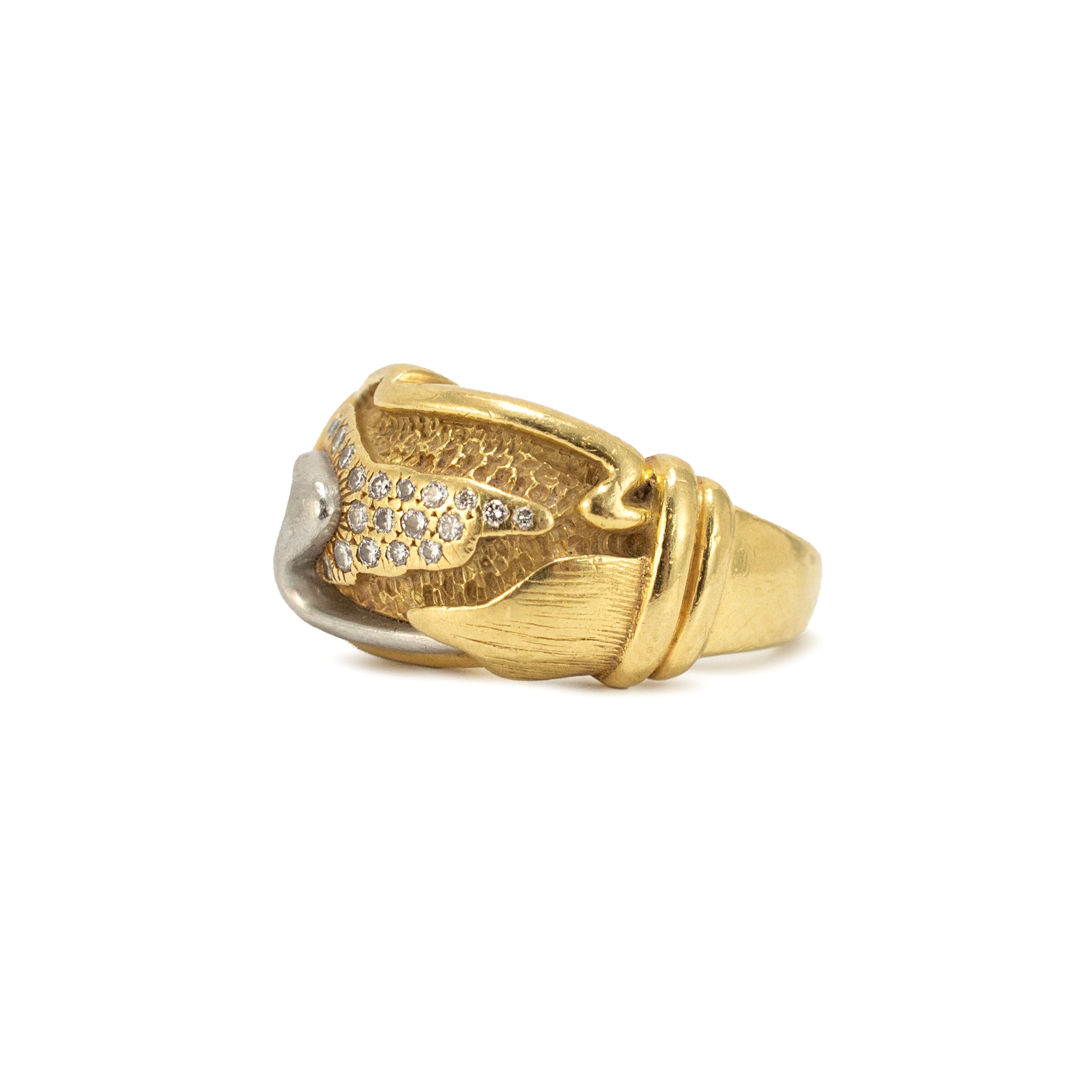 Vintage Henry Dunay 18K Yellow Gold & Platinum Diamond Free Form Cocktail Ring