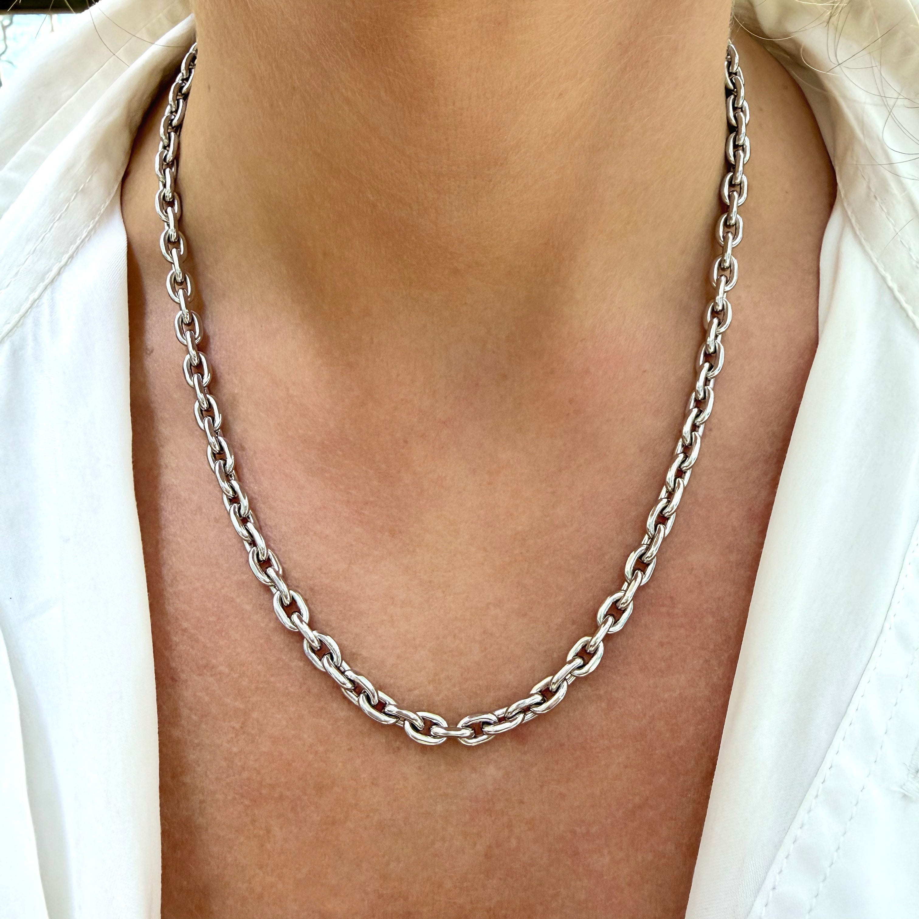 Unisex 950 Platinum Solid Oval Anchor Cable Link Chain Necklace