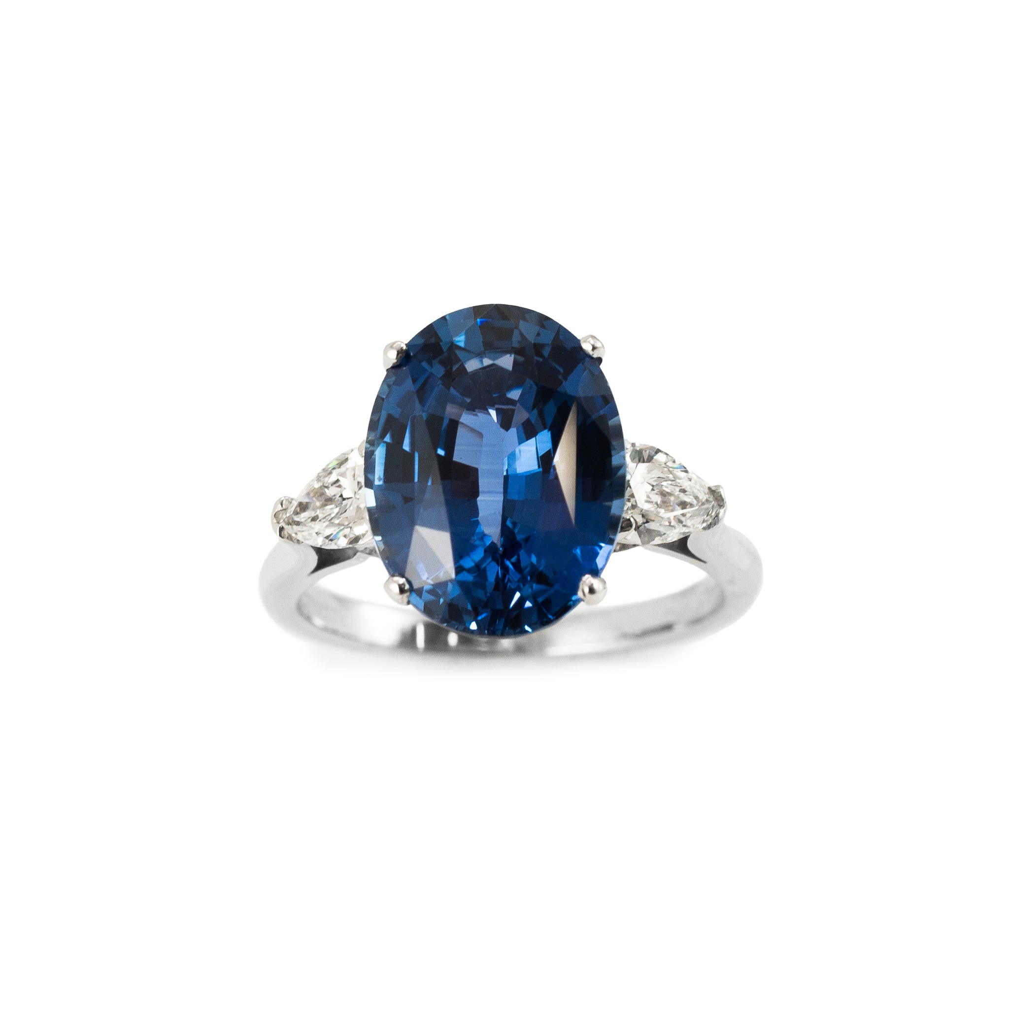 Vintage Platinum 5.97ct GIA Blue Sapphire Three Stone Diamond Cocktail Ring