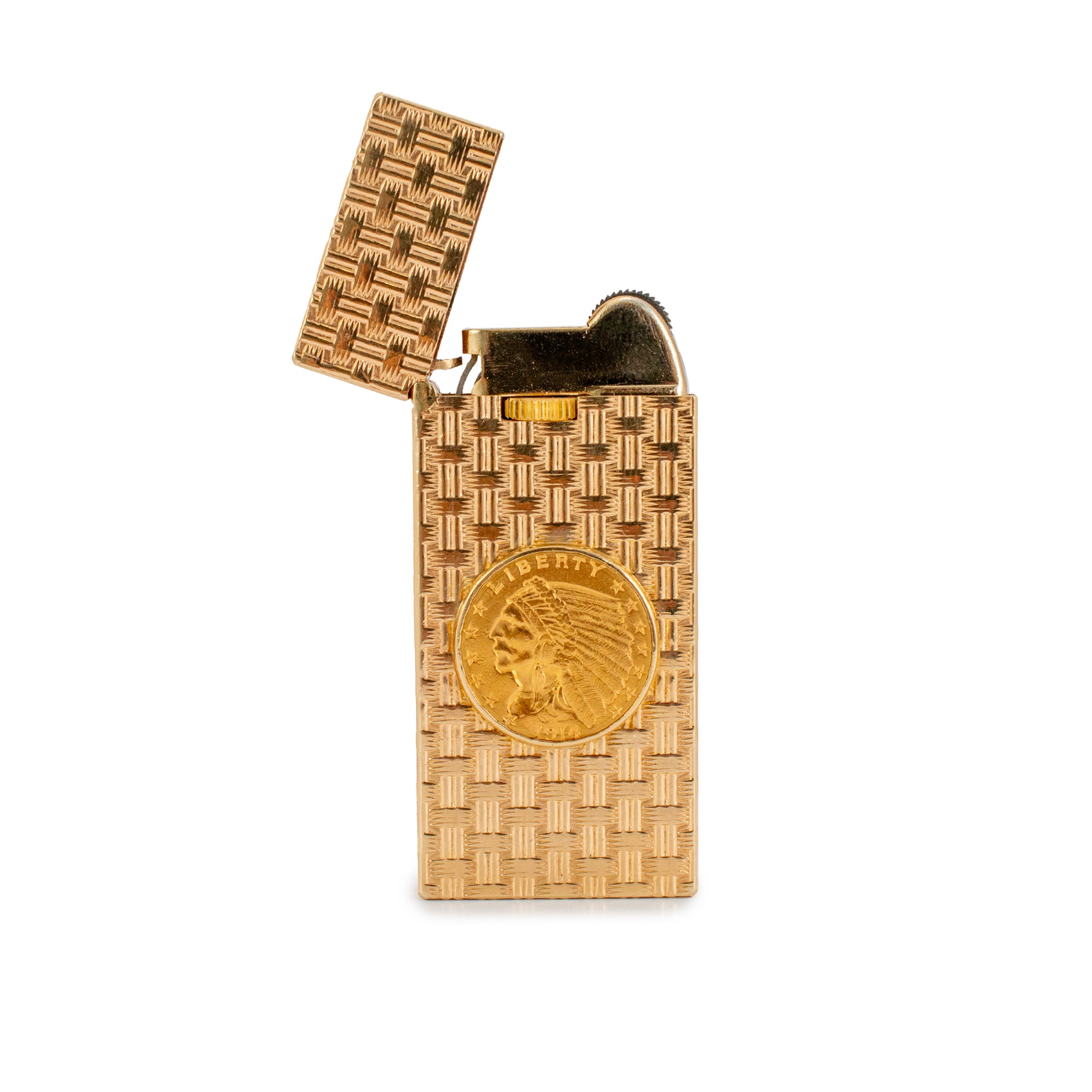 Vintage Dunhill 1914 $2.5 Gold Indian Quarter Eagle Coin 14K Yellow Gold Lighter