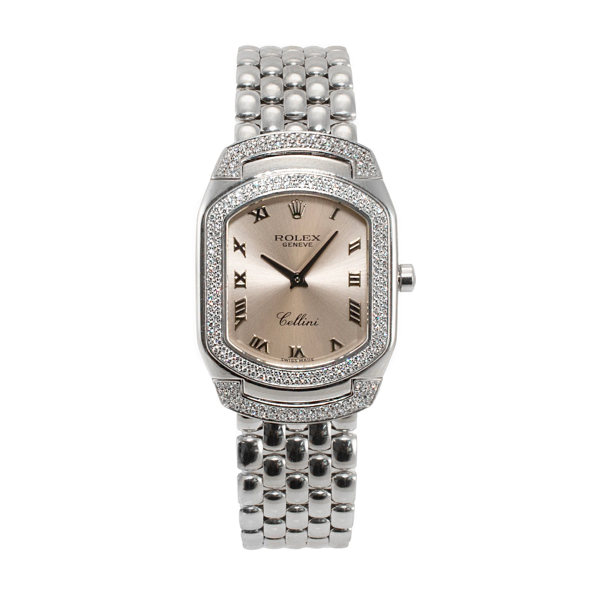 2007 Rolex Cellini Cellissima 24MM 6693 18K White Gold Pave Diamond Quartz Watch