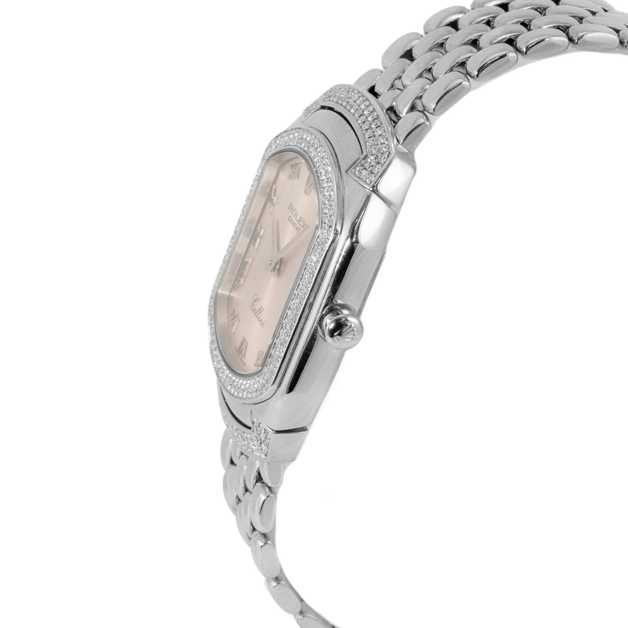 2007 Rolex Cellini Cellissima 24MM 6693 18K White Gold Pave Diamond Quartz Watch