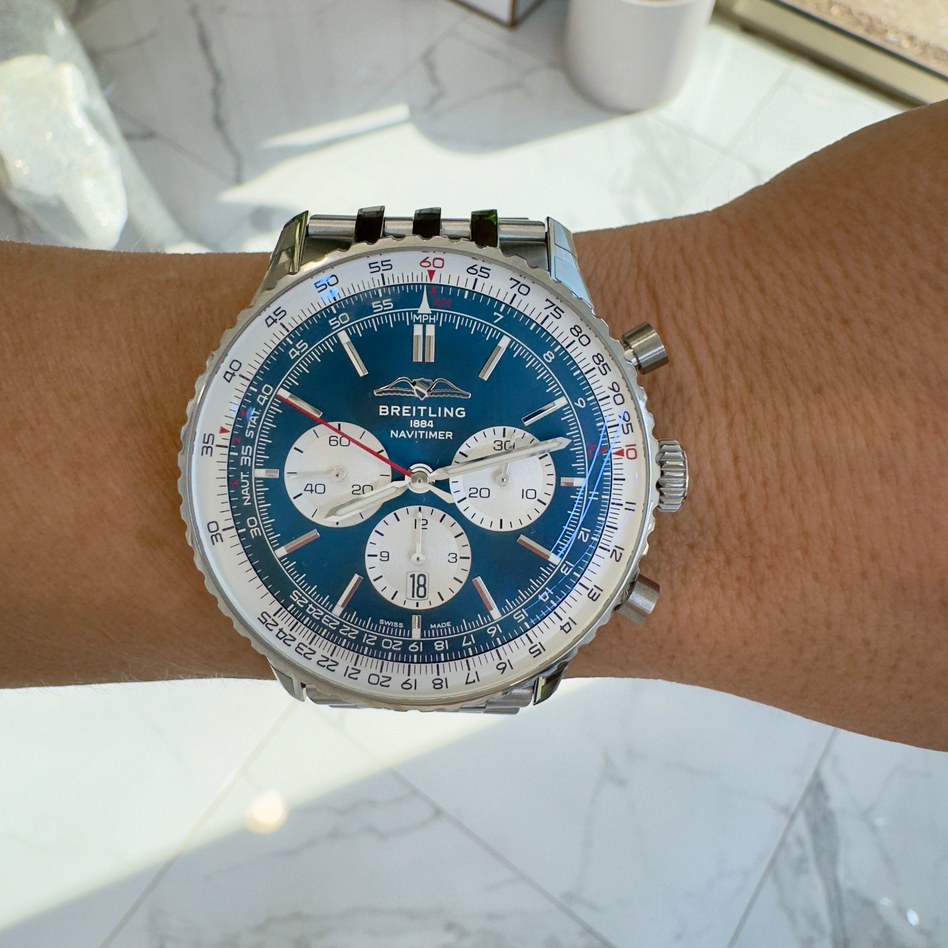 Breitling Navitimer 1 B01 46MM ab0137211c1a1 Blue Chronograph Steel Watch