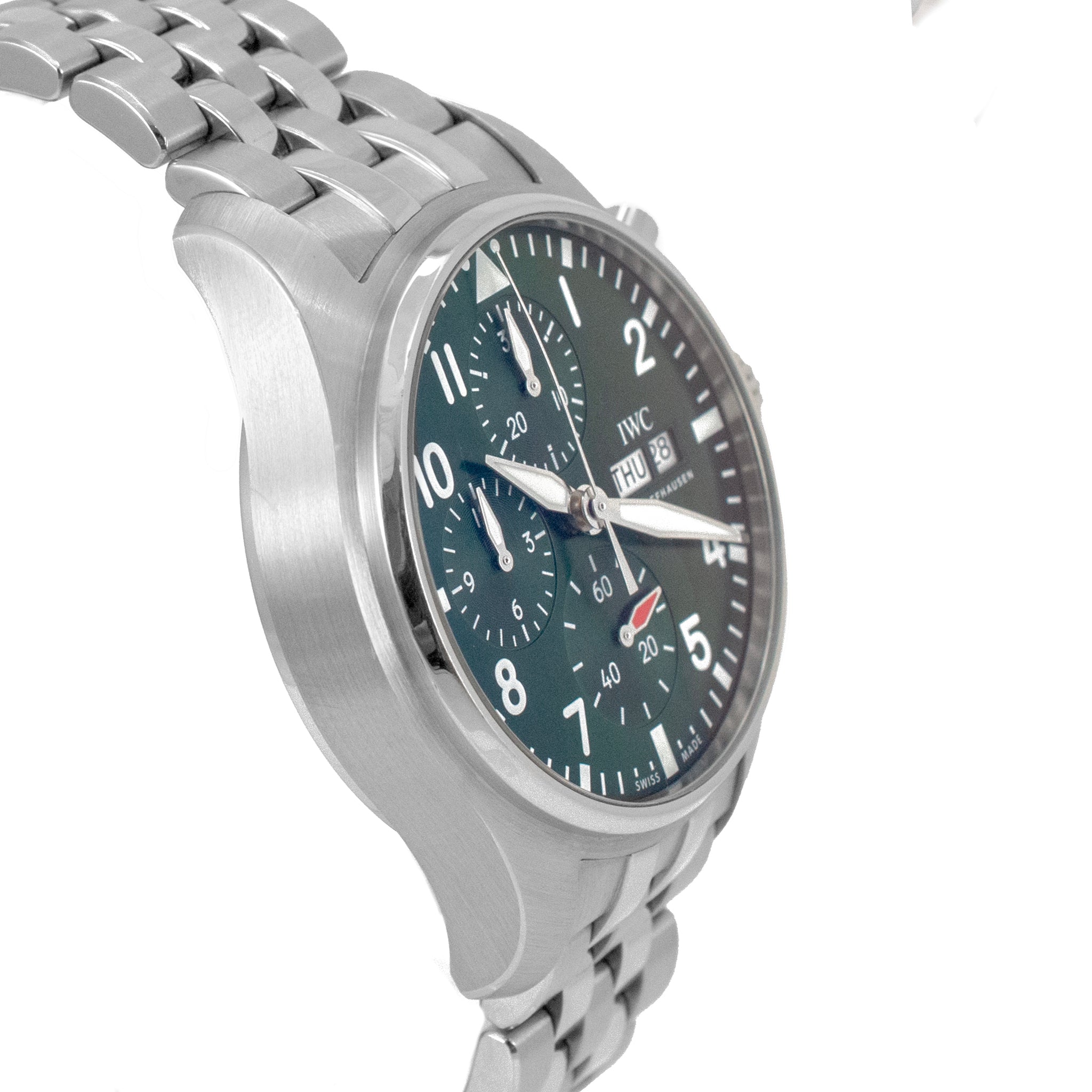 IWC Pilot Chronograph 41MM IW388104 Day Date Green Dial Steel Automatic Watch