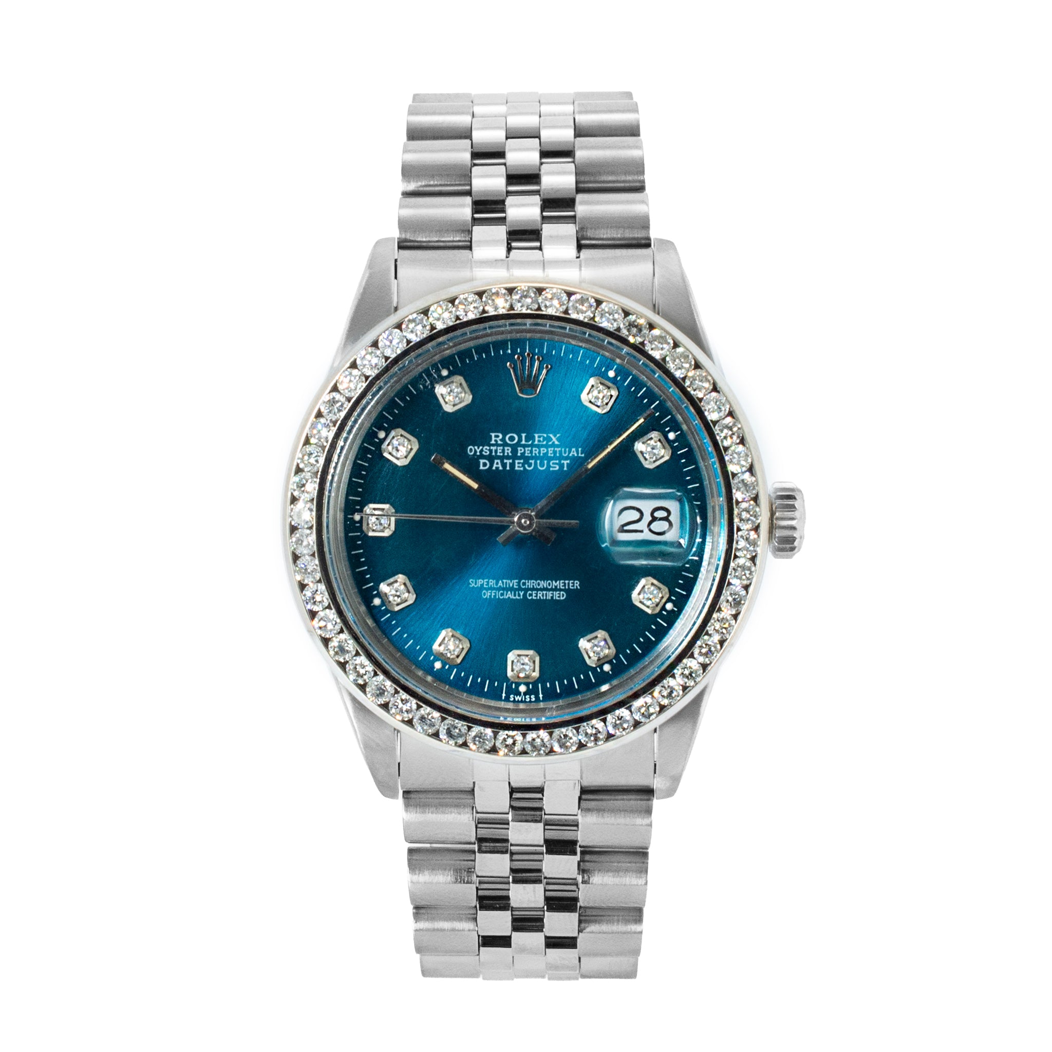 Ladies Rolex Datejust 36MM 16014 Diamond Bezel Blue Dial Jubilee Steel Watch