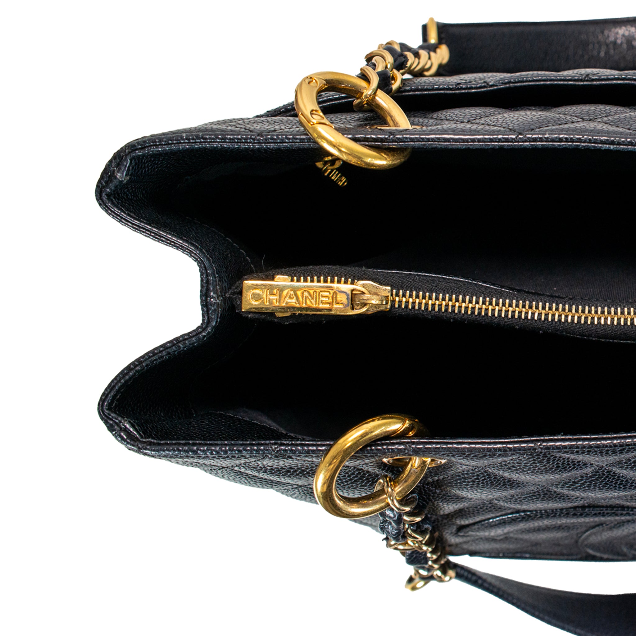 Chanel Grand Shopping GST Black Caviar Quilted Pattern Leather Tote Handbag