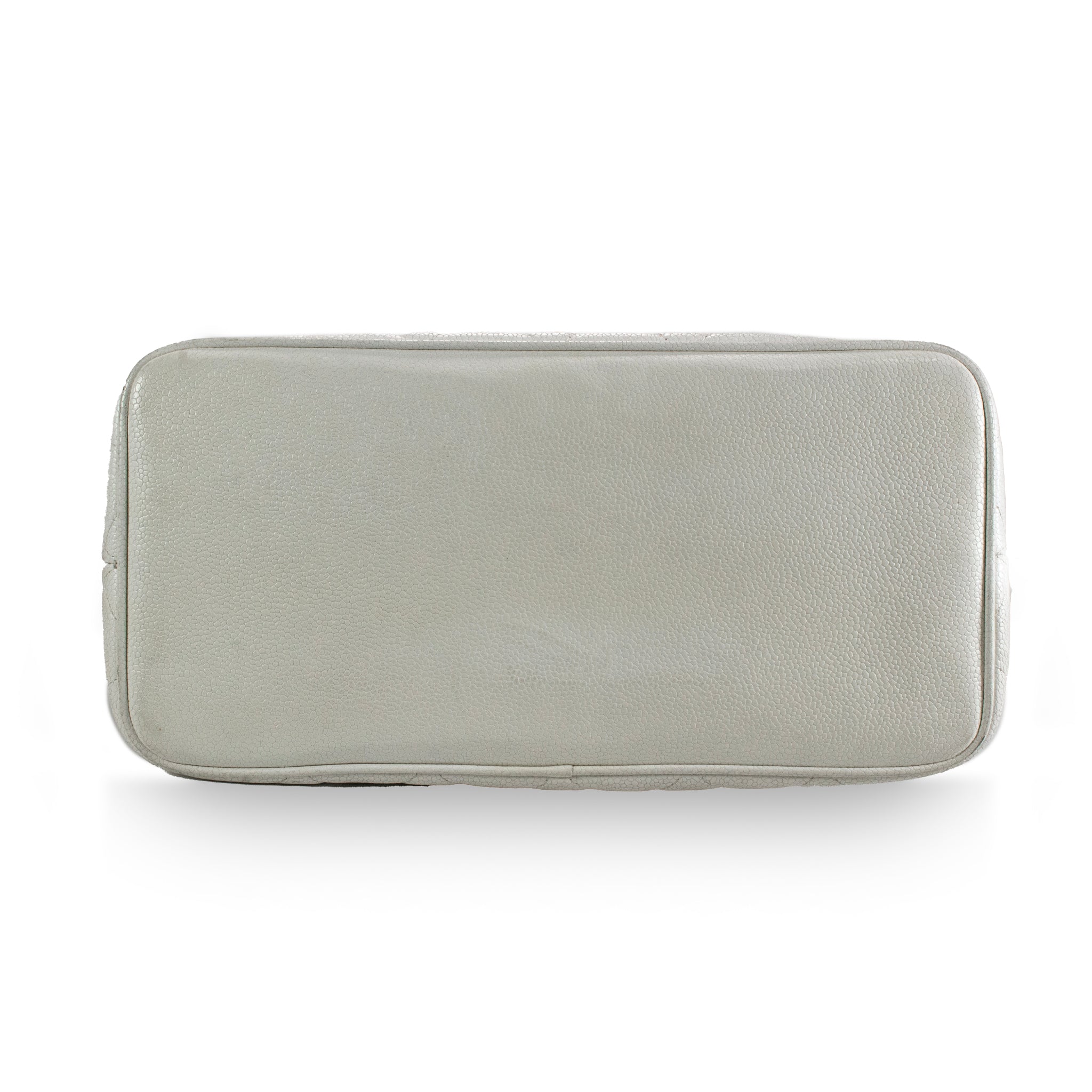 Vintage Chanel White Caviar Quilted Leather Medallion Tote Gold Hardware Handbag