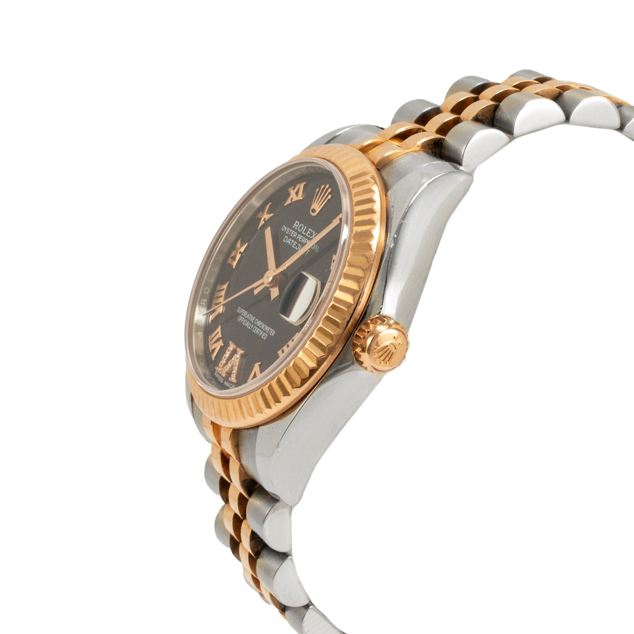 Rolex Datejust 31MM 178271 Purple Roman Pave Diamond Jubilee Gold Steel Watch