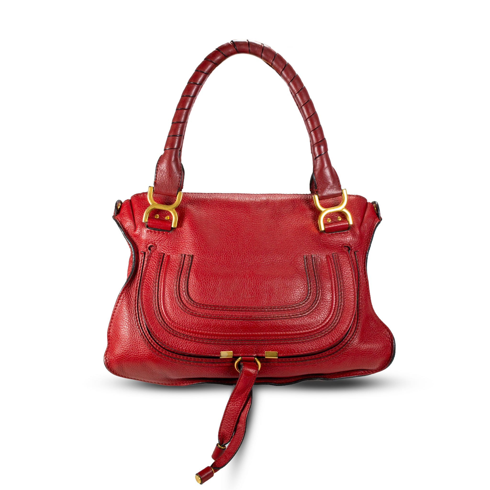 Chloé Marcie Red Pebbled Leather Gold Tone Hardware Satchel Top Handle