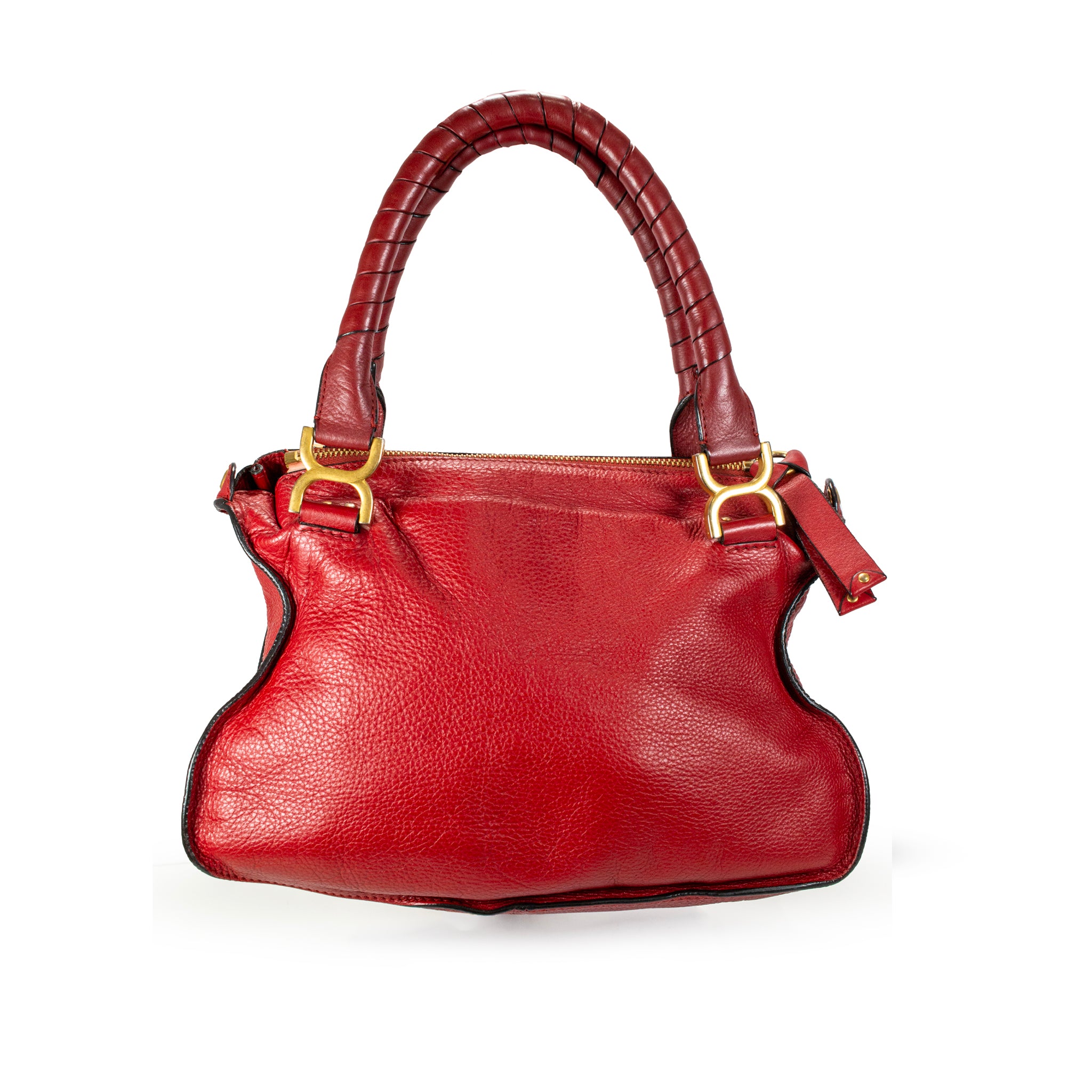 Chloé Marcie Red Pebbled Leather Gold Tone Hardware Satchel Top Handle Handbag