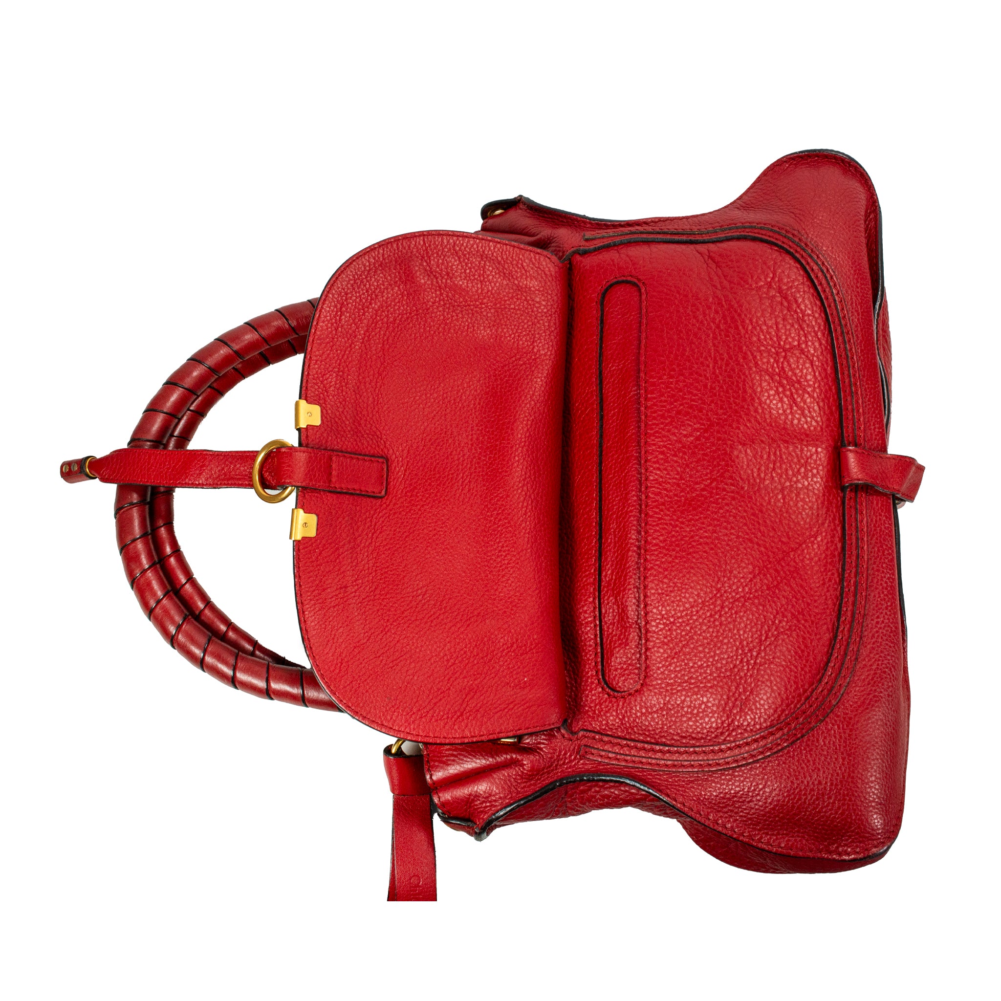 Chloé Marcie Red Pebbled Leather Gold Tone Hardware Satchel Top Handle Handbag