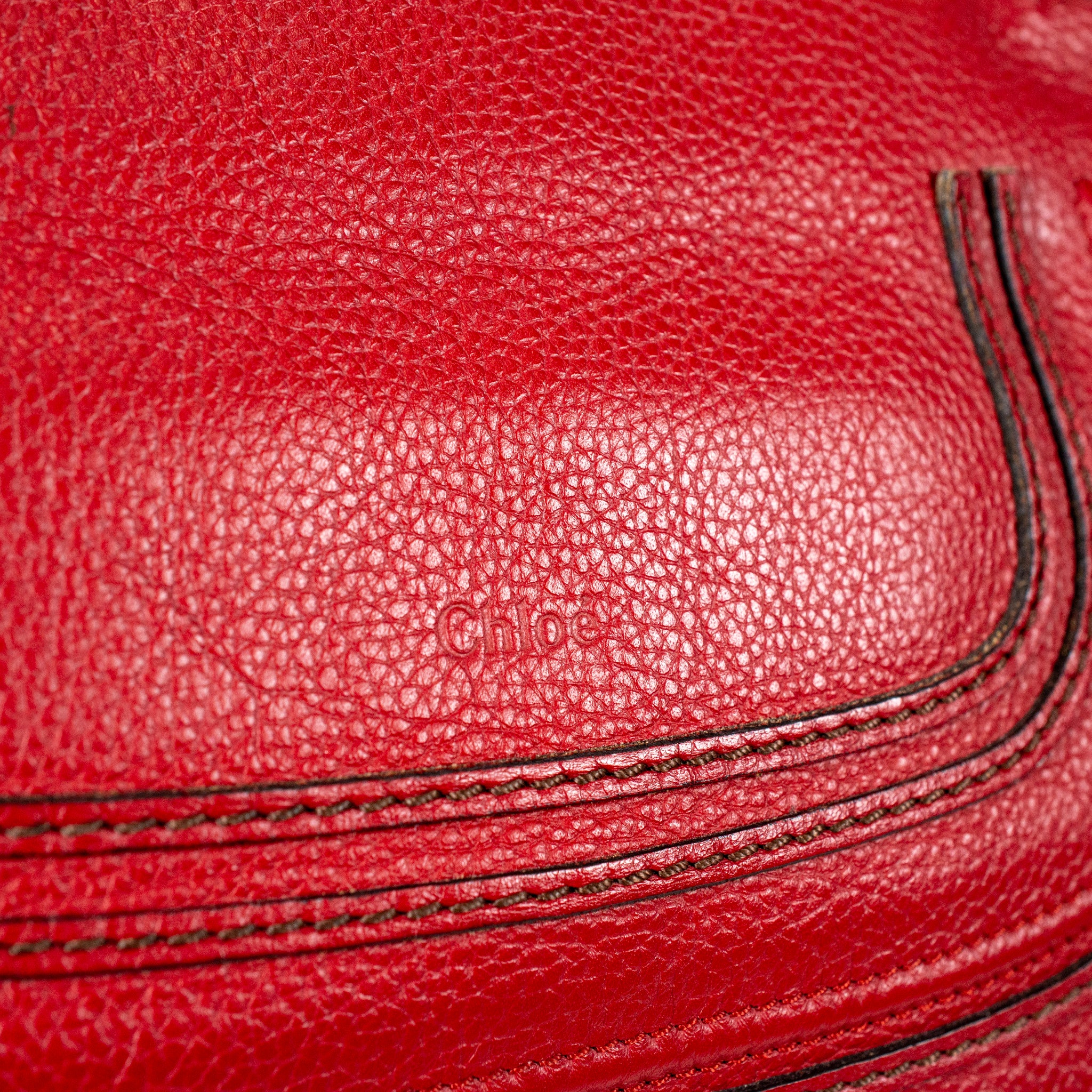 Chloé Marcie Red Pebbled Leather Gold Tone Hardware Satchel Top Handle Handbag