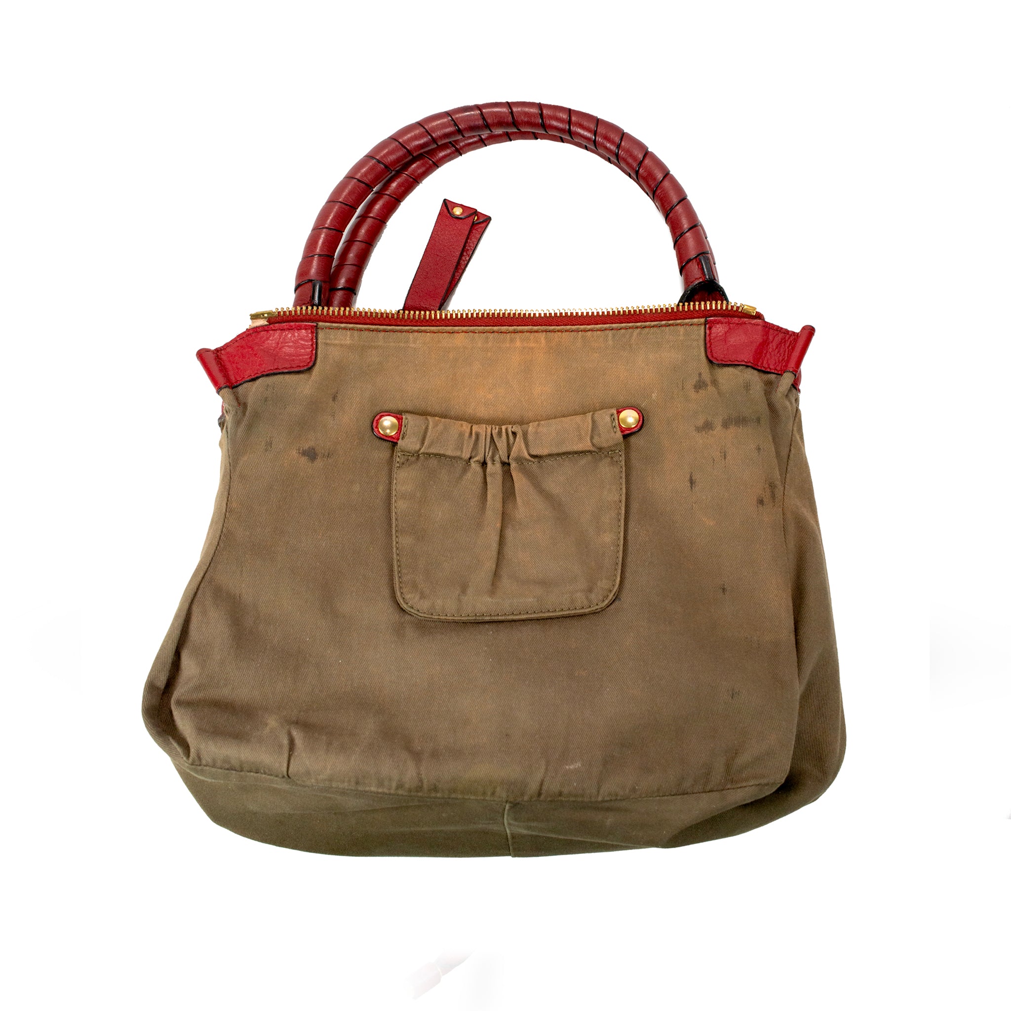 Chloé Marcie Red Pebbled Leather Gold Tone Hardware Satchel Top Handle Handbag