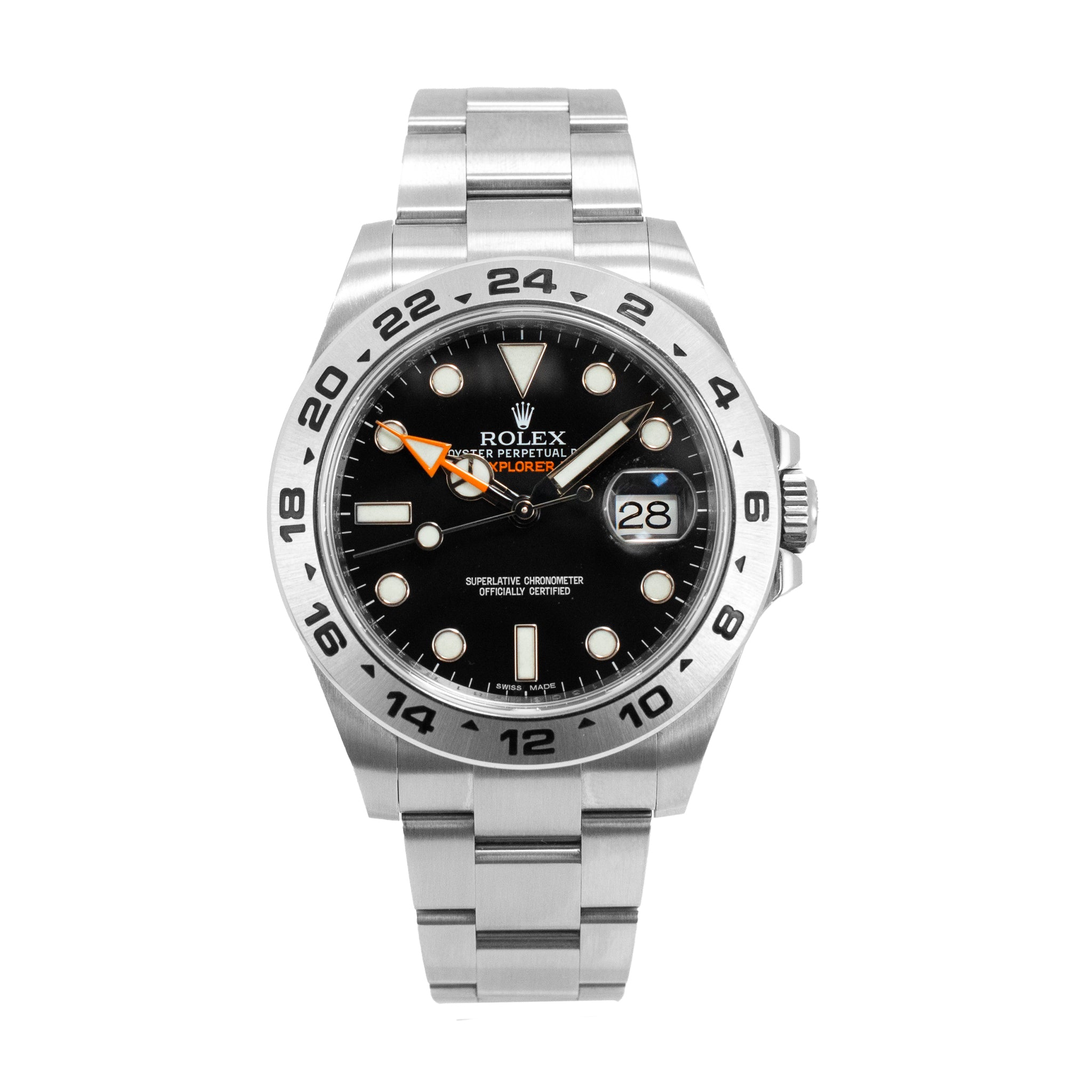 2015 Rolex Explorer II 42MM 216570 Orange Black Gmt Oyster Steel Travel Watch