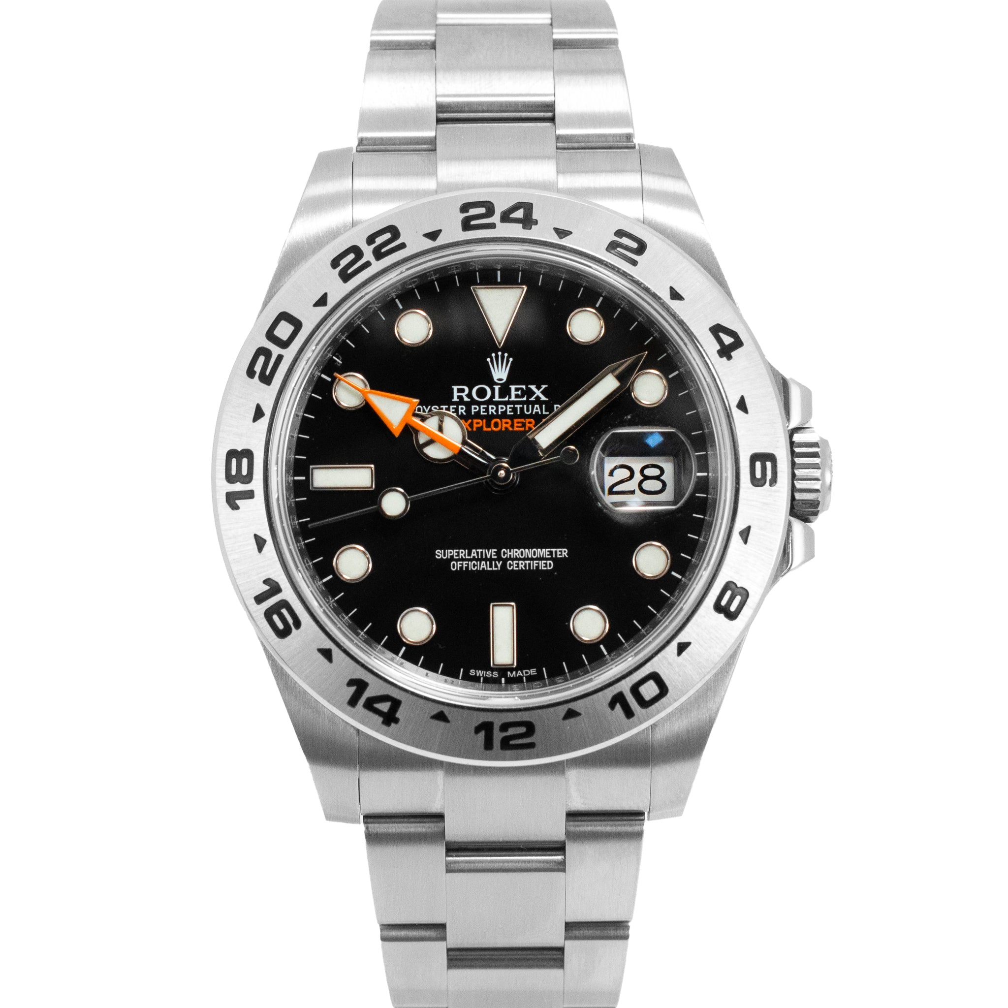 2015 Rolex Explorer II 42MM 216570 Orange Black Gmt Oyster Steel Travel Watch