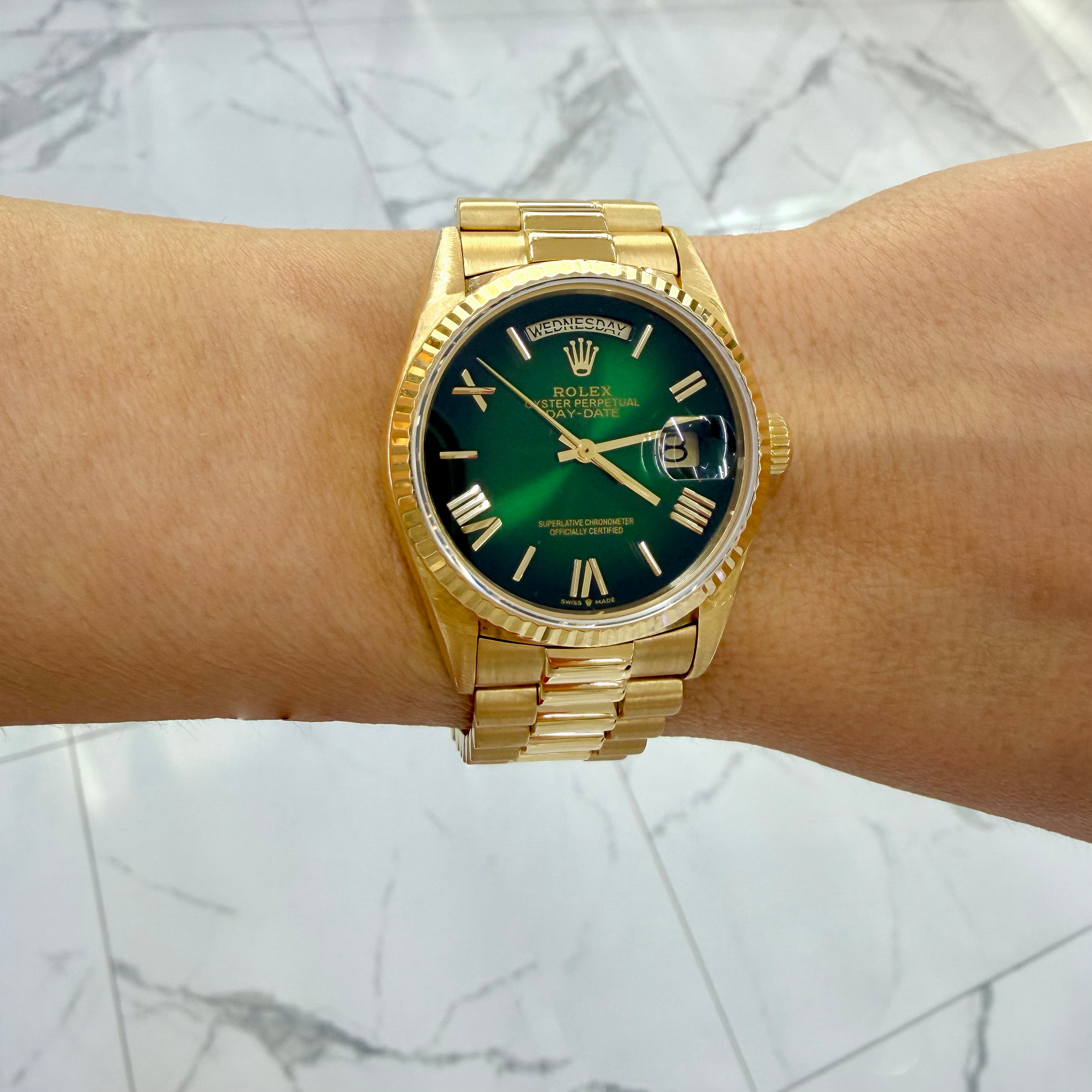 Rolex Day Date 36MM 18038 Green Ombre Dial President 18K Yellow Gold Watch
