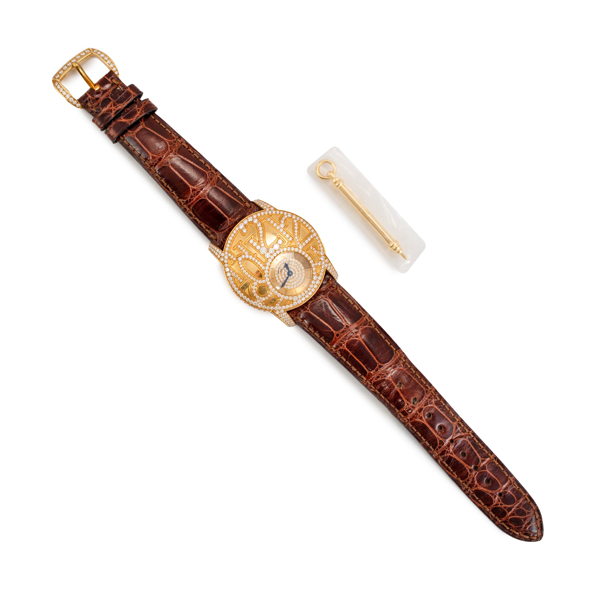 Chopard Boutique Model 35MM 4184 6.78ct Pave Diamond 18K Yellow Gold Brown Watch