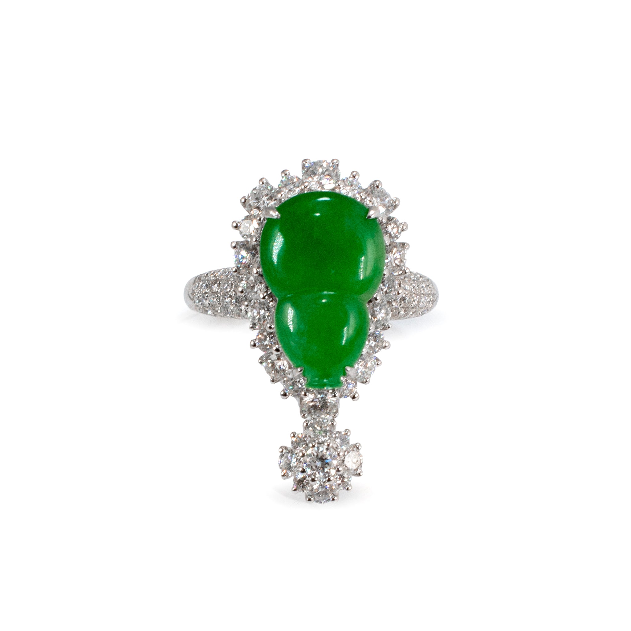 18K White Gold 3.35ct Dark Green Burmese Jadeite Jade Cocktail Ring Pendant