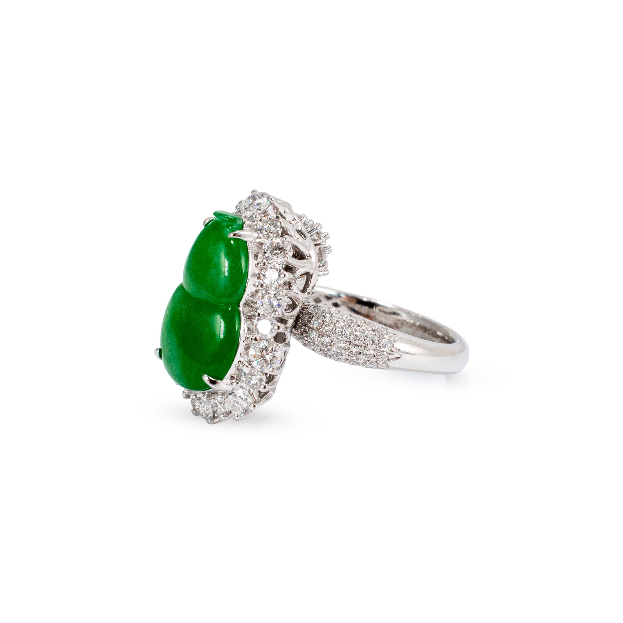 18K White Gold 3.35ct Dark Green Burmese Jadeite Jade Cocktail Ring Pendant