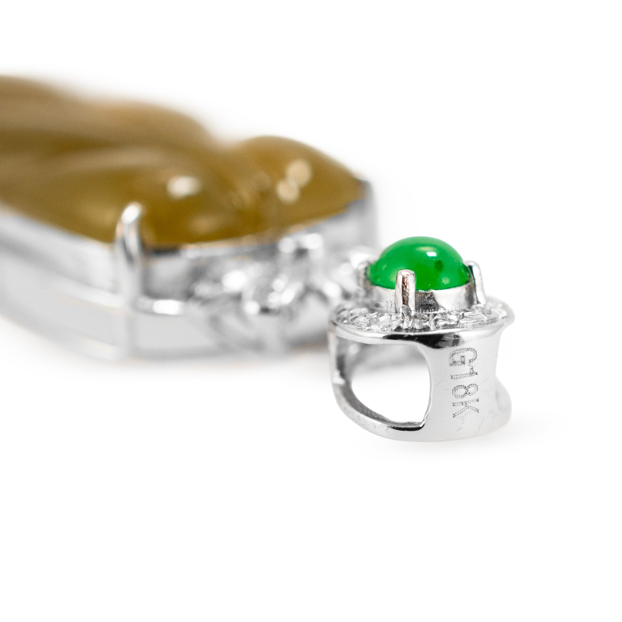 18K White Gold 6.95ct Green Leaf Jadeite Jade Diamond Double Drop Pendant