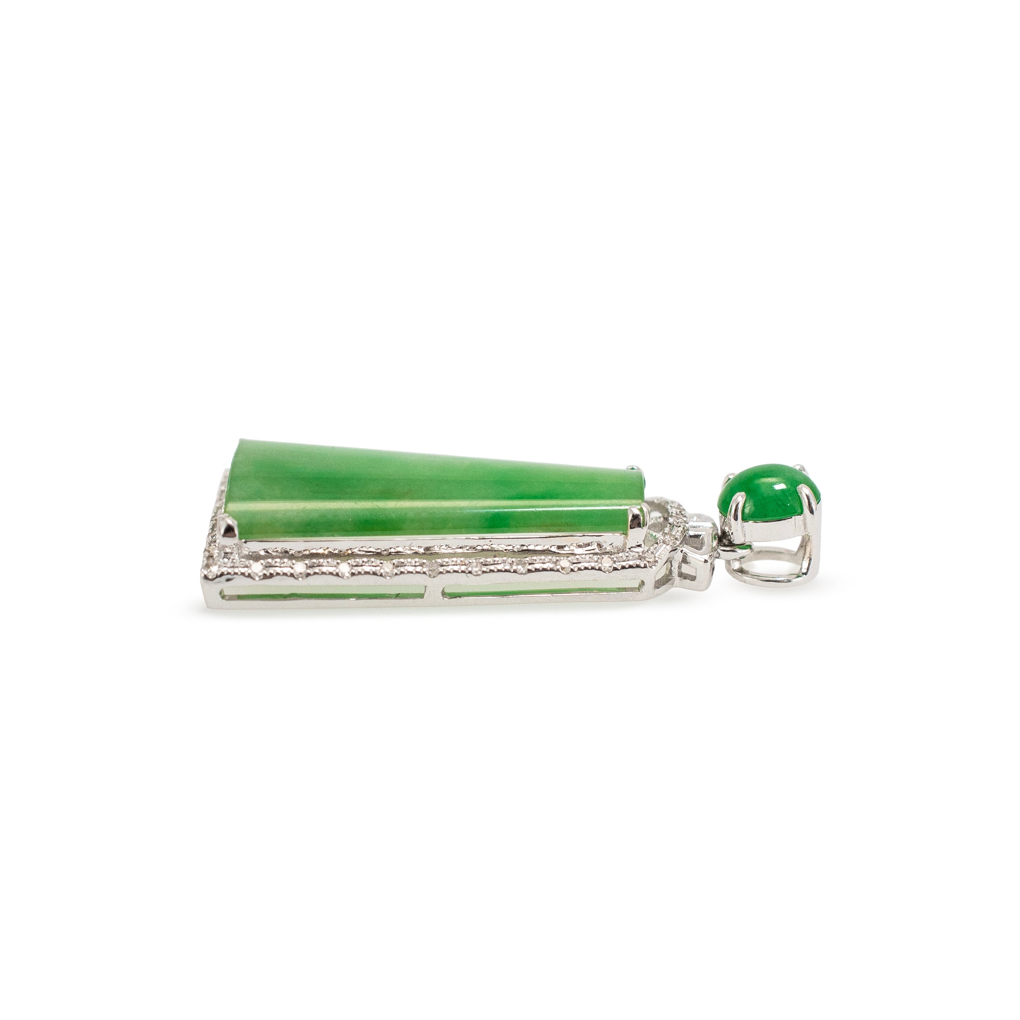 18K White Gold 5.00ct Green Jadeite Jade Diamond Charm Pendant